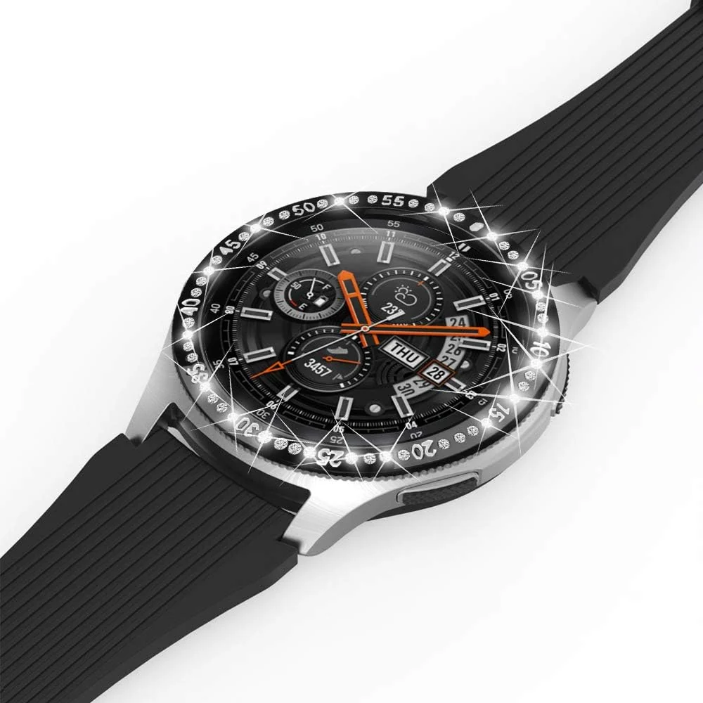 DL3 Mobilak Bezel Ring Compatible Samsung Galaxy Watch 4 Classic 46mm/Galaxy Watch 46mm/Gear S3 Frontier&Classic/Galaxy Watch3 45mm Bling Inlay Crystal Metal Bezel Ring Protection Cover - Black