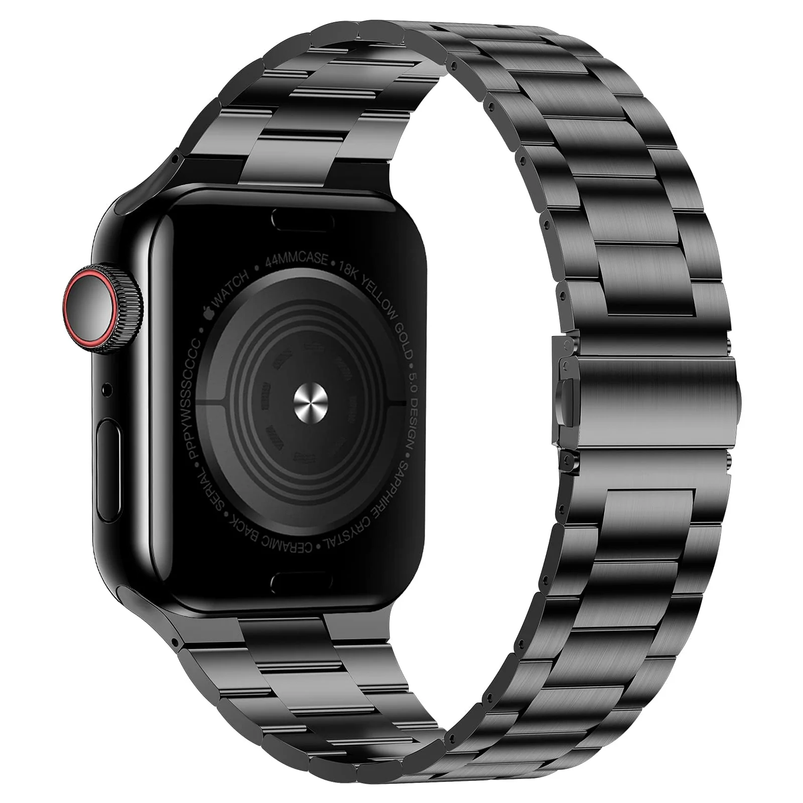 DL3 Mobilak Stainless Steel Band with Case Compatible with Apple Watch Band 45mm Series 9/8/7, Men Woman Business Strap with Protective Bumper Cover for iWatch Series 7/8/9 45mm - Black