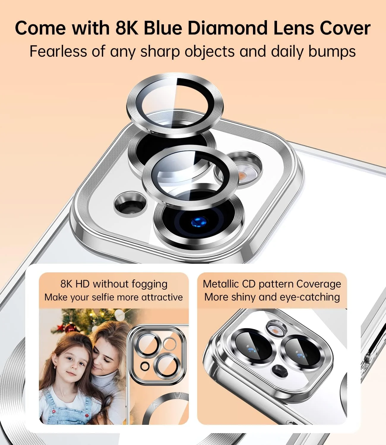 DL3 Mobilak Clear TPU Case with Electroplated Edges for iPhone 14 with Camera Protection and Anti-Yellowing Design - Silver