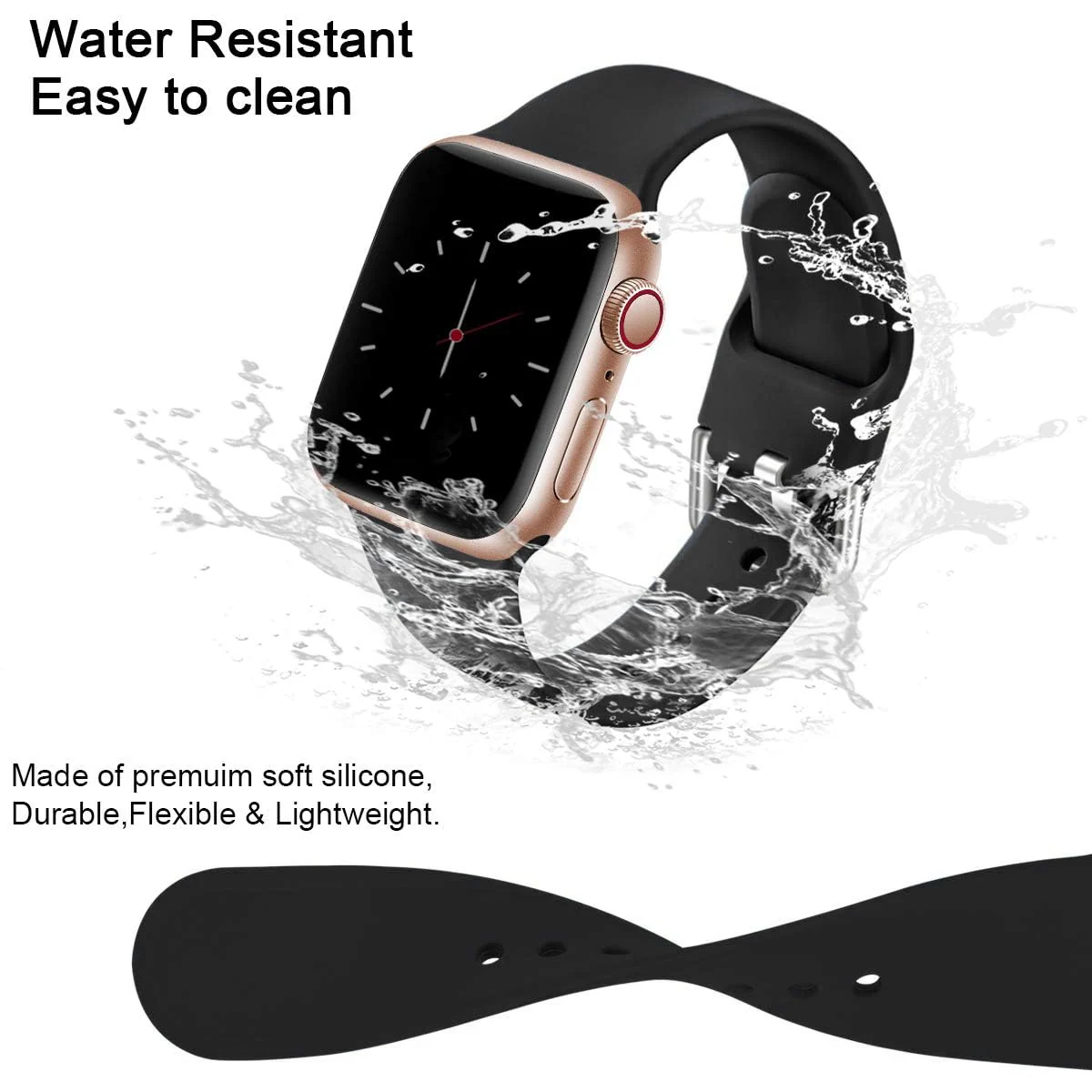 DL3 Mobilak Strap Silicone Band For Apple Watch Ultra 49mm 45mm 44mm 42mm, Soft Silicone Wristbands Replacement Strap with Classic Clasp for iWatch Series SE 8 7 6 5 4 3 2 1 Ultra - Black
