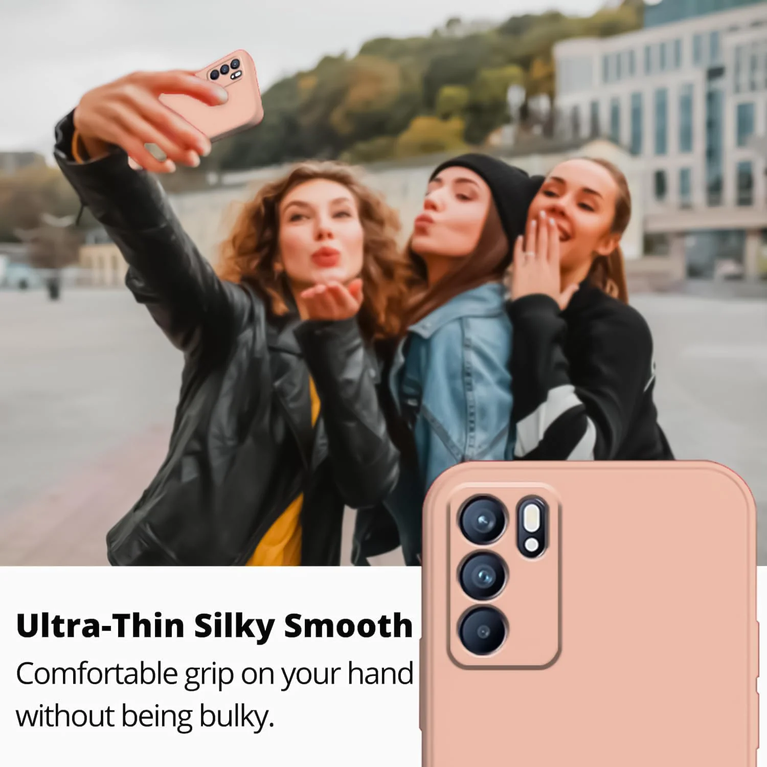 DL3 Mobilak Liquid Silicone Protective Case with Soft Microfiber Lining with Full Camera Protection for OPPO Reno 6 5G - Light Orange