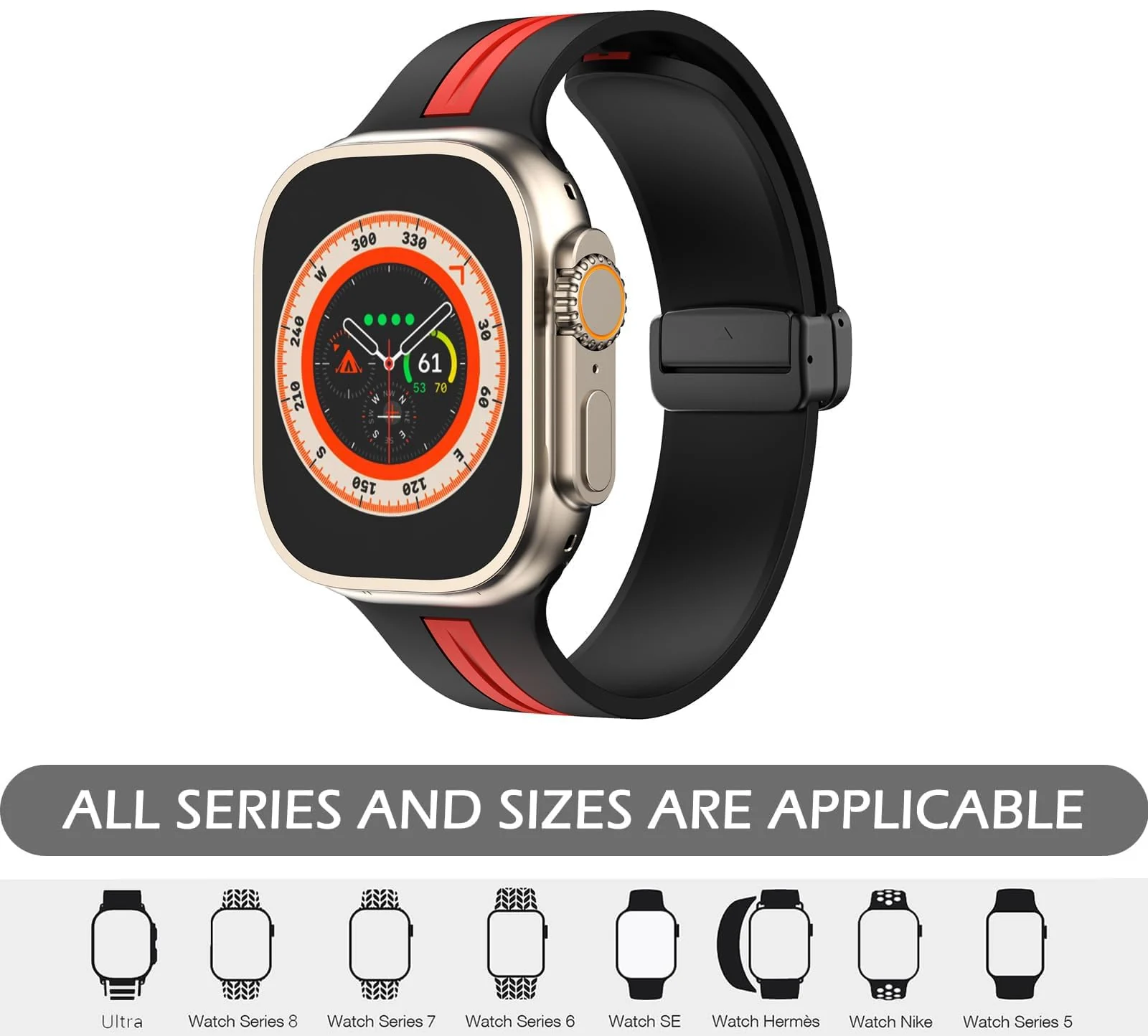 DL3 Mobilak Magnetic Strap for Apple Watch Band 49mm 45mm 44mm 41mm 40mm 38mm 42mm, Sport Silicone Replacement Wristband Strap for iwatch Series 9 8/7/6/5/4/3/2/SE (38mm/40mm/41mm) - Black Red