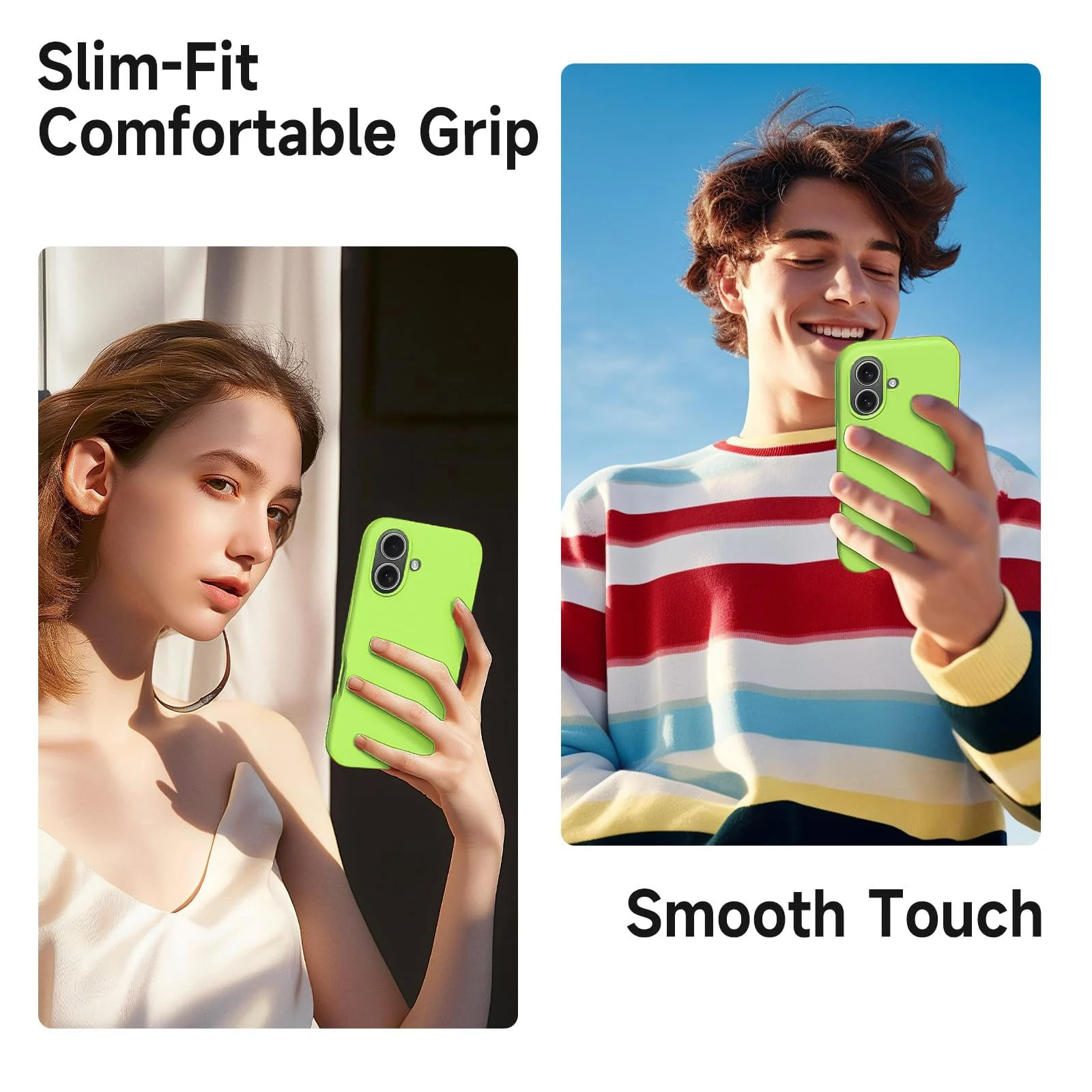 DL3 Mobilak Liquid Silicone Case for iPhone 16 + Plus 6.7-Inch, Supports wireless charging, Shock-absorbing protection, Scratch-resistant surface - Neon Green