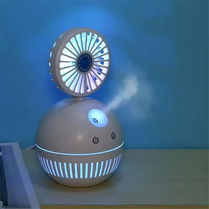 Mobigon Air Humidifier with Fan Portable USB Ultrasonic Essential Oil Aroma Diffuser with 7 Colorful Night Lights for Office Home - white