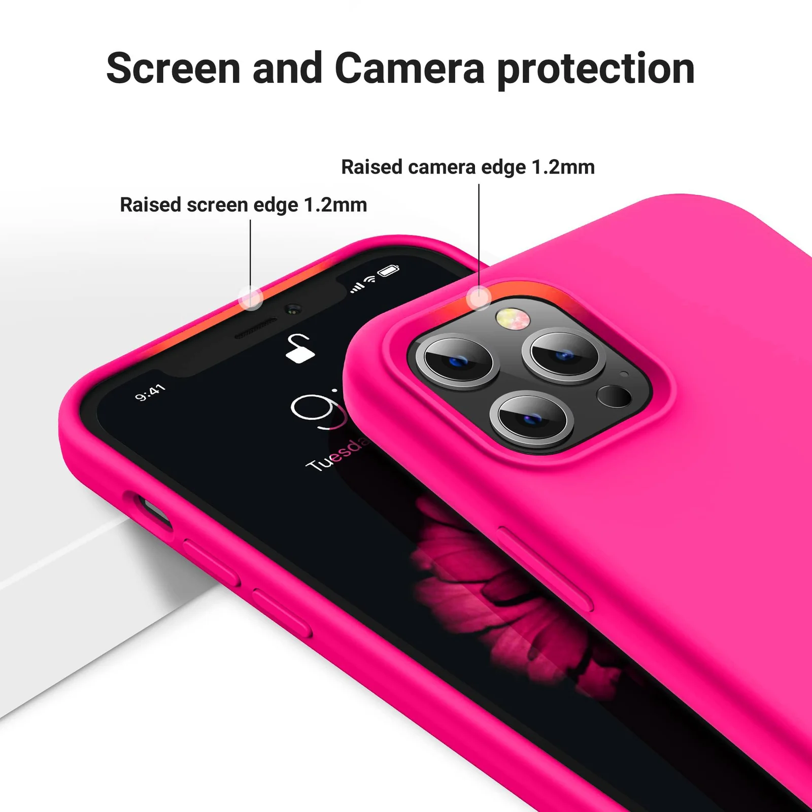 DL3 Mobilak Liquid Silicone Protective Case for iPhone 15 Pro Max with Camera Protection and Microfiber Lining - Hot Pink