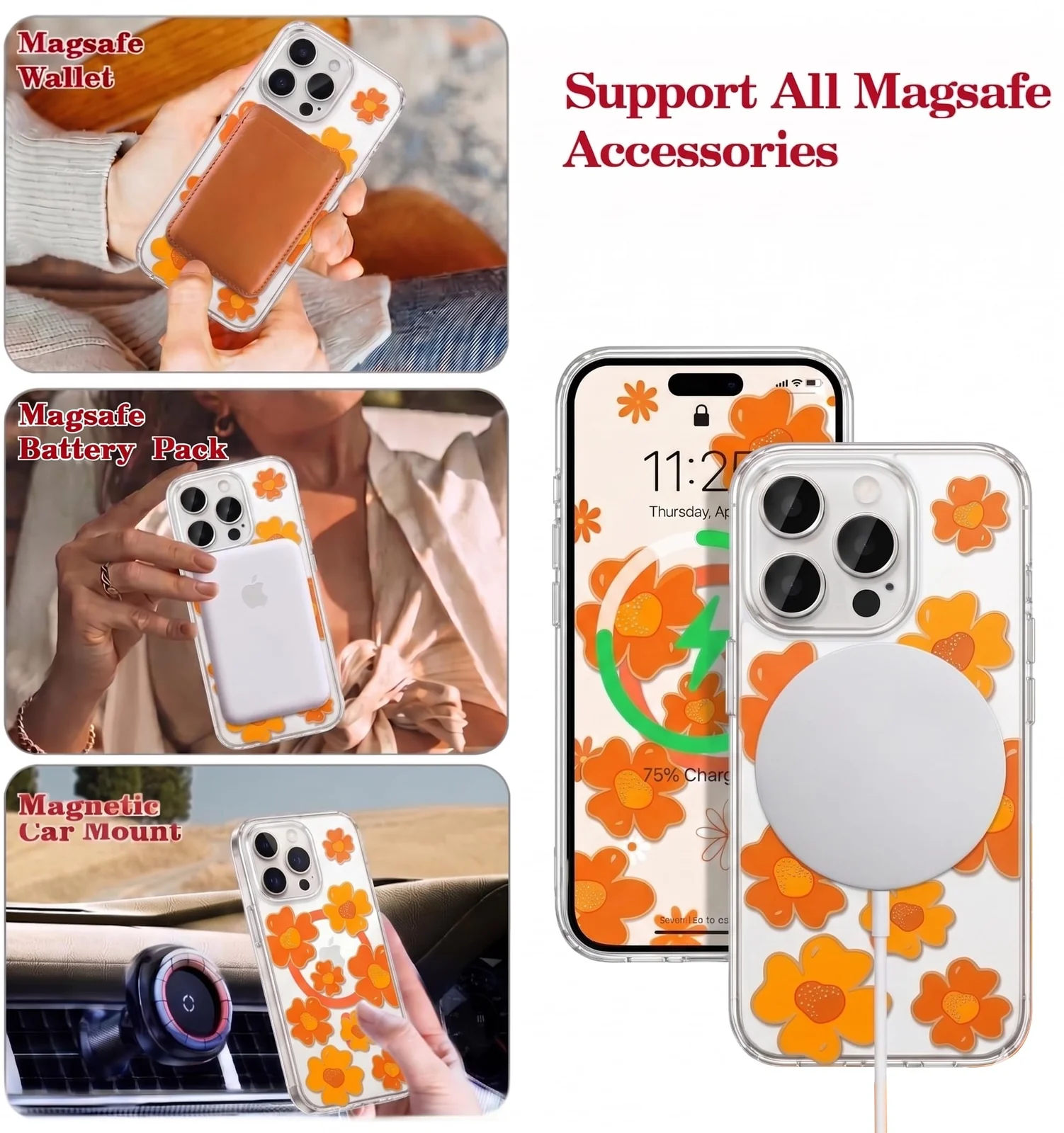 DL3 Mobilak Clear MagSafe-Compatible Magnetic Case for iPhone 15 Pro Max with Camera Protection and Magnetic Car-Mount Support - Style 2
