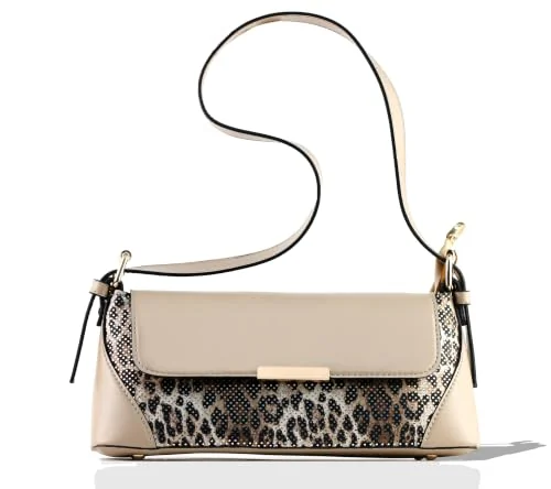Mobigon Elegant Women’s Baguette Shoulder Bag with Magnetic Gold Clasp, Textured Faux Leather, Zippered Main Compartment & Inner Pocket for Formal & Daily Use - Tiger 2