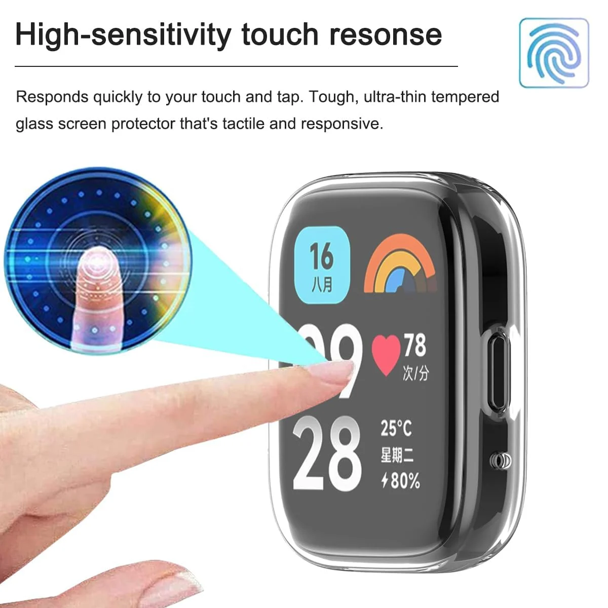 DL3 Mobilak Case for Xiaomi Redmi Watch 3 Lite/Active With Built-in Screen Protector, All-Around Soft TPU Shockproof Cover, Slim Guard Thin Bumper Shell Protector - Clear