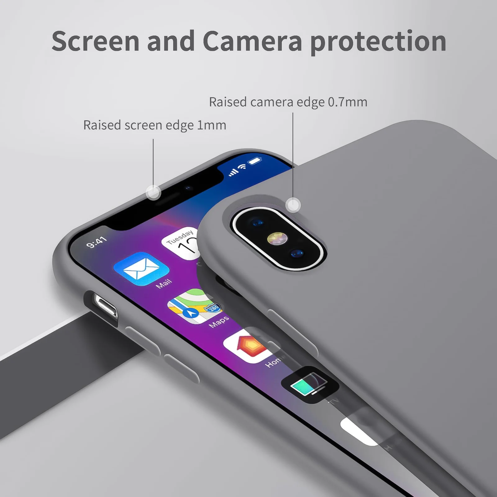 DL3 Mobilak Liquid Silicone Protective Case for iPhone X / iPhone XS with Camera Protection and Microfiber Lining - A Gray