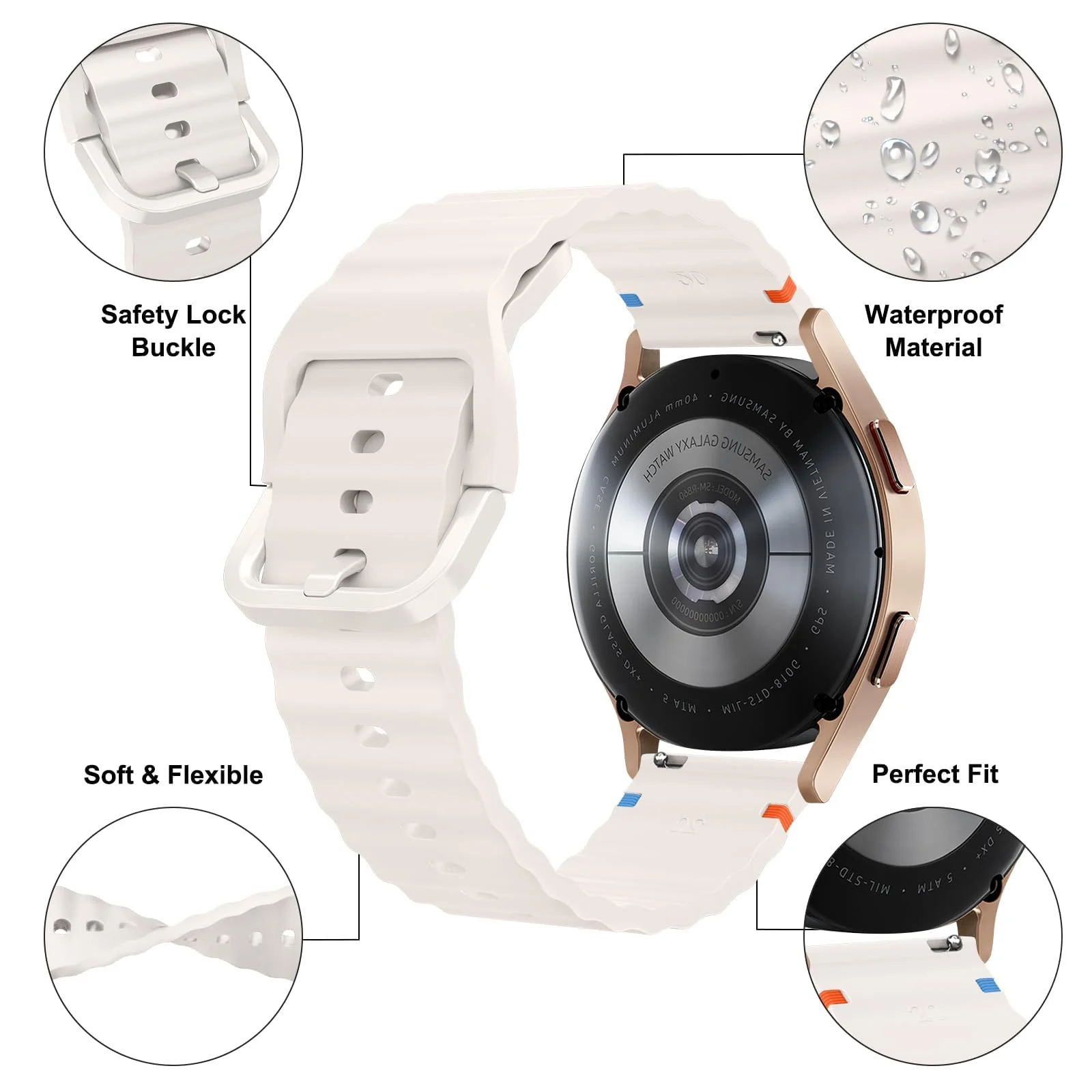 DL3 Mobilak Silicone Sport Band 22MM Strap For Xiaomi Redmi Watch 5 Actie/5 Lite/Samsung Galaxy Watch 3 45mm/Watch 46mm/Gear S3/Huawei watch GT5 GT4 GT3 GT2 GT 46MM/GT2E/GT3 Pro GT 5 Pro - Starlight