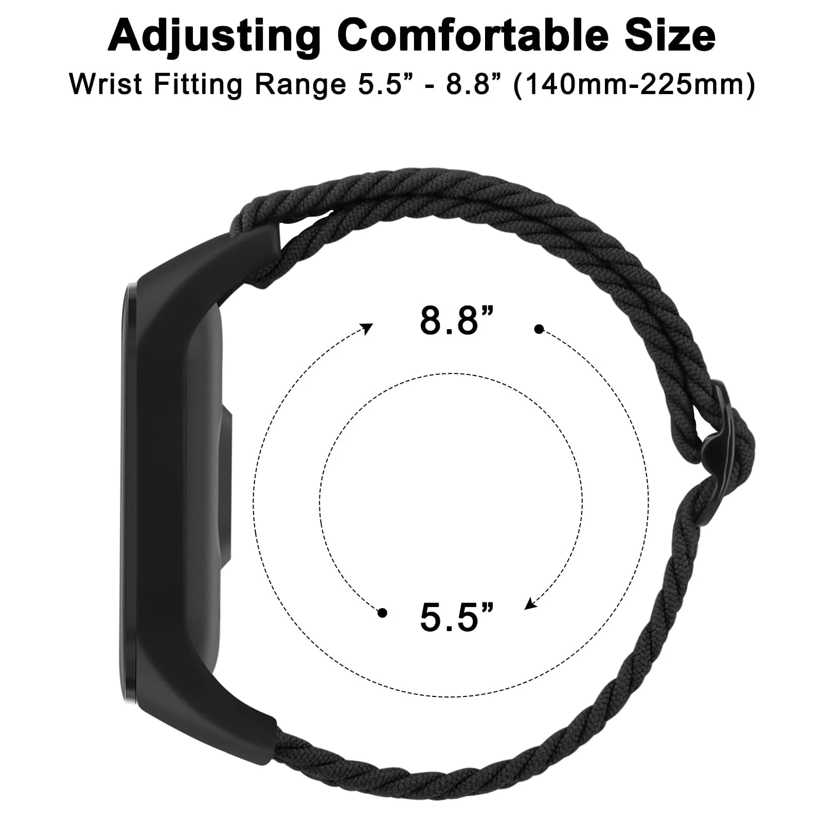 DL3 MOBILAK Nylon Wristband for Xiaomi Mi Band 7/Mi Band 6/Mi Band 5/Mi Band 4/Mi Band 3, Adjustable Braided Elastic Solo Loop for Mi Band 7 6 5 4 3, Sport Strap Smart Watch Accessories - Black