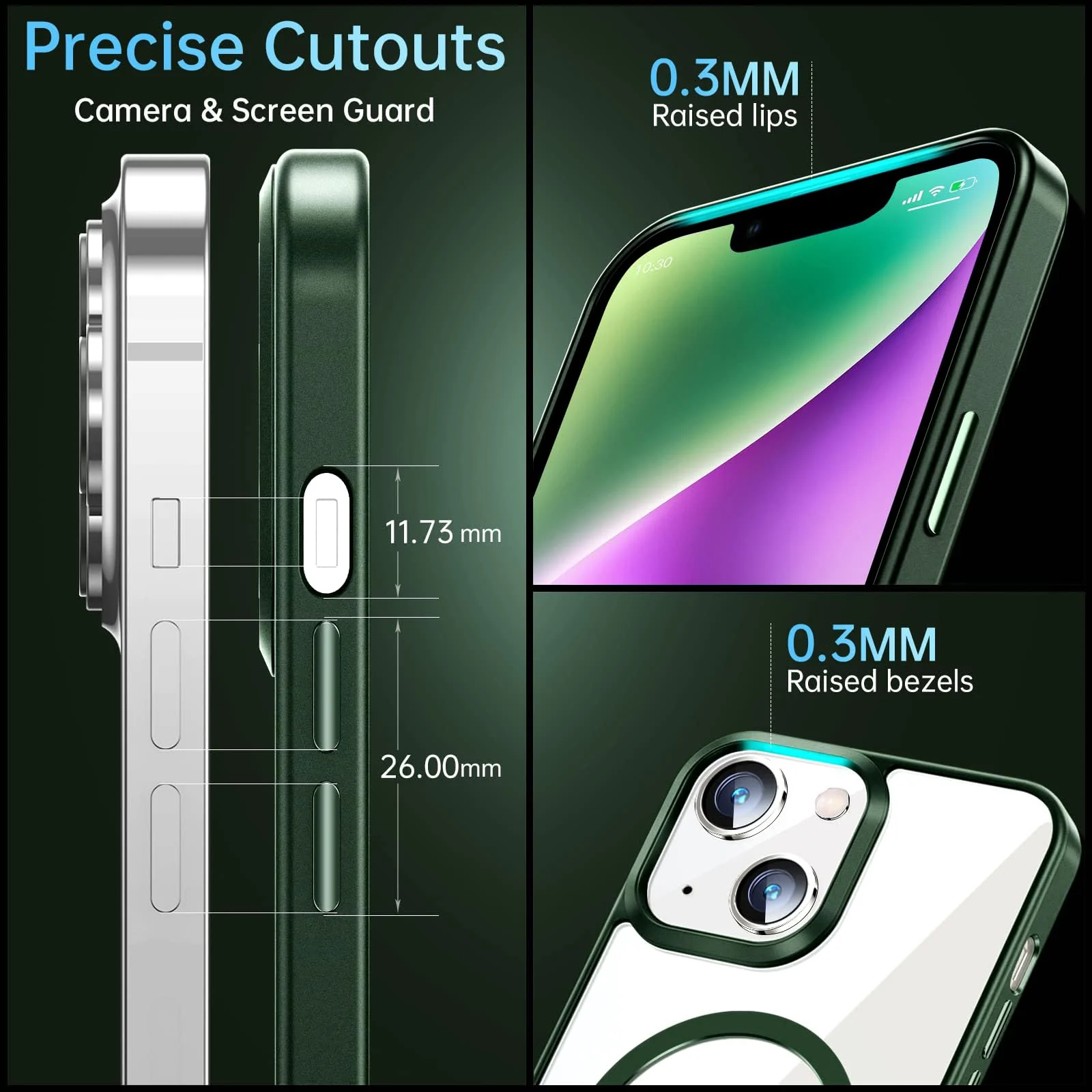 DL3 Mobilak Clear TPU Case for iPhone 14 (6.1 Inch), Compatible with MagSafe accessories, Shock-absorbing protection, Anti-fingerprint finish - Green