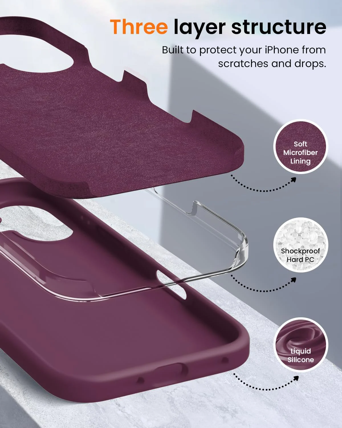 DL3 Mobilak Liquid Silicone Protective Case with Soft Microfiber Lining for iPhone 16 - Wine Red
