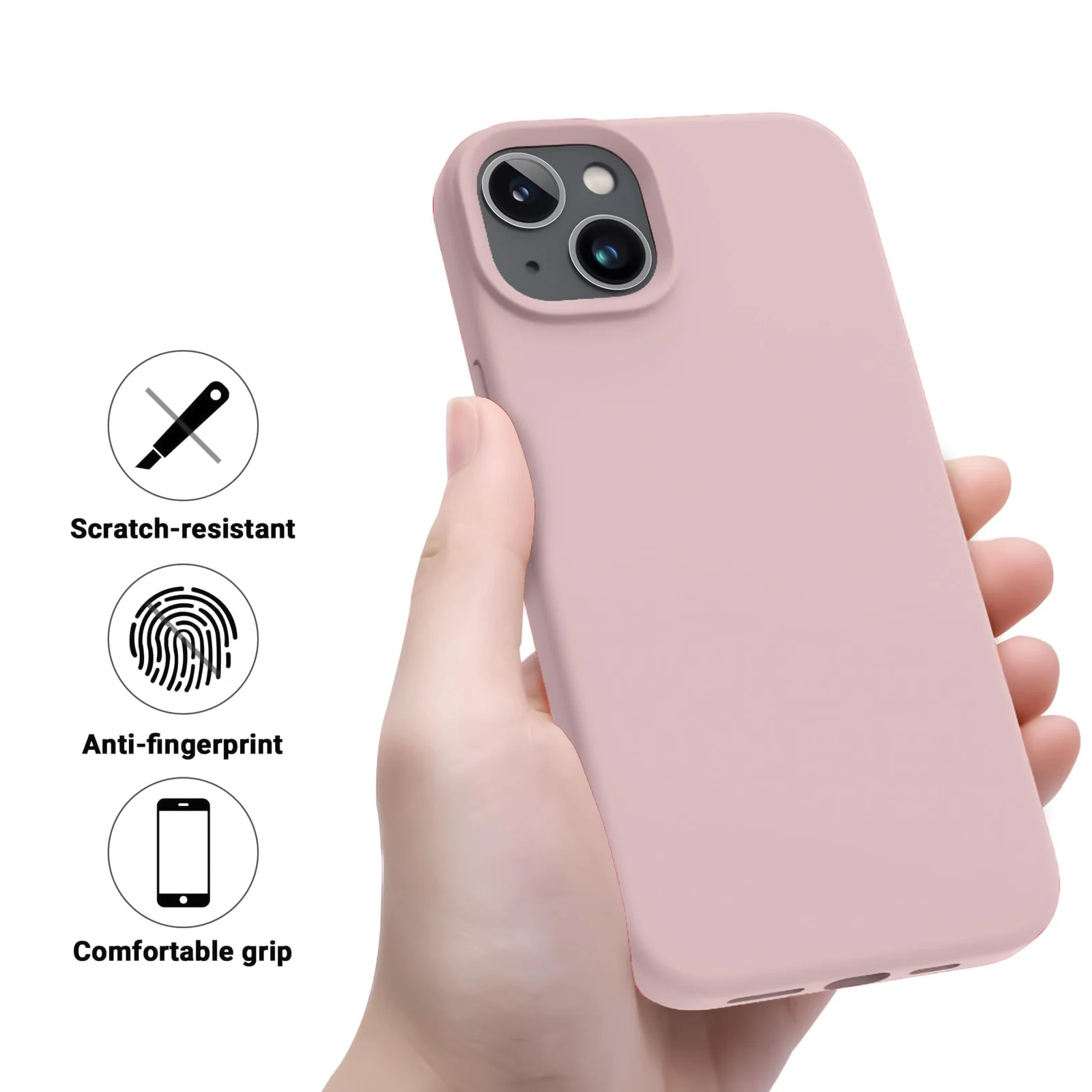 DL3 Mobilak Liquid Silicone Protective Case for iPhone 13 / iPhone 14 with Camera Protection and Microfiber Lining - Pink Sand 3