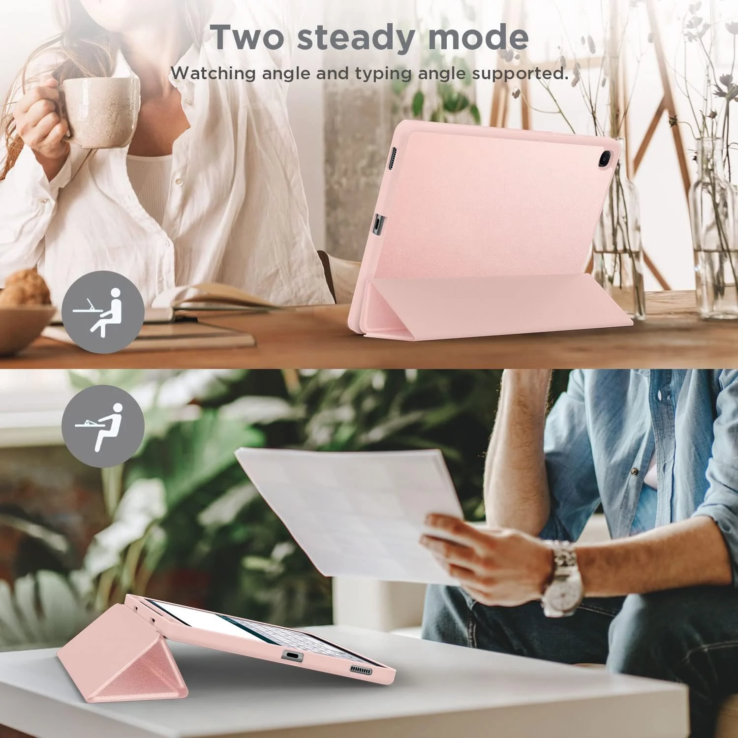 DL3 Mobilak Smart Case For Samsung Galaxy Tab S6 Lite 10.4 inch 2022 (SM-P613/P619) & 2020 (SM-P610/P615) with Pencil Holder, Soft TPU Smart Stand Back Cover Auto Wake/Sleep - Rose Gold