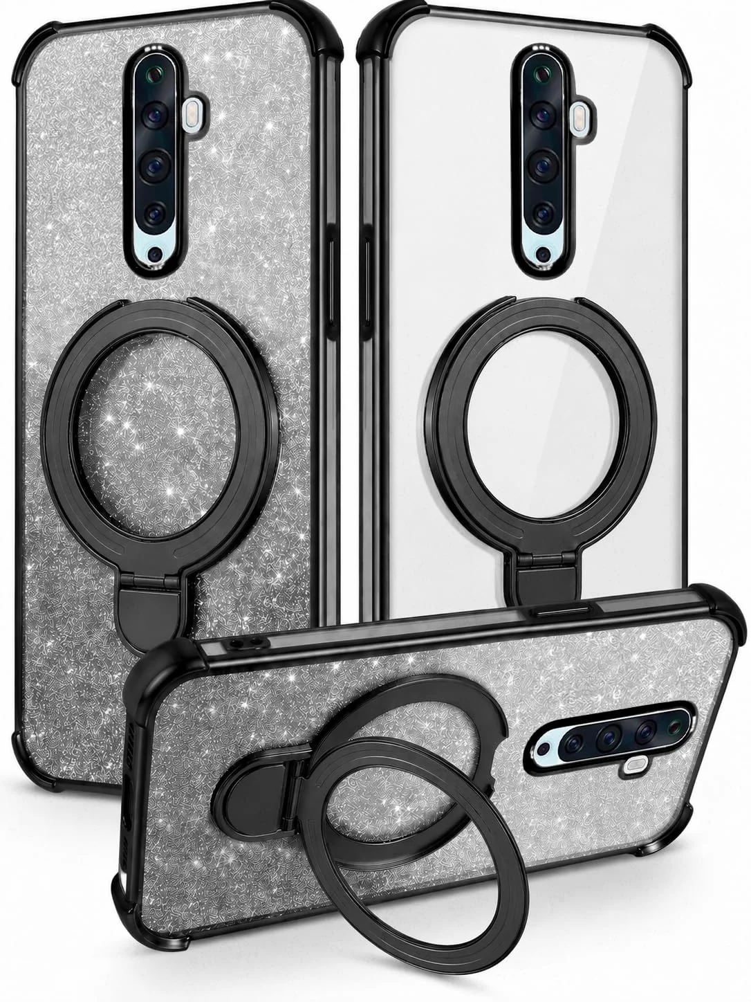 Mobigon Glitter Phone Case Compatible with OPPO Reno 2F / Reno 2Z, Magnetic Ring Stand Shockproof Cover, Clear Soft TPU Bumper with Full Camera Protection