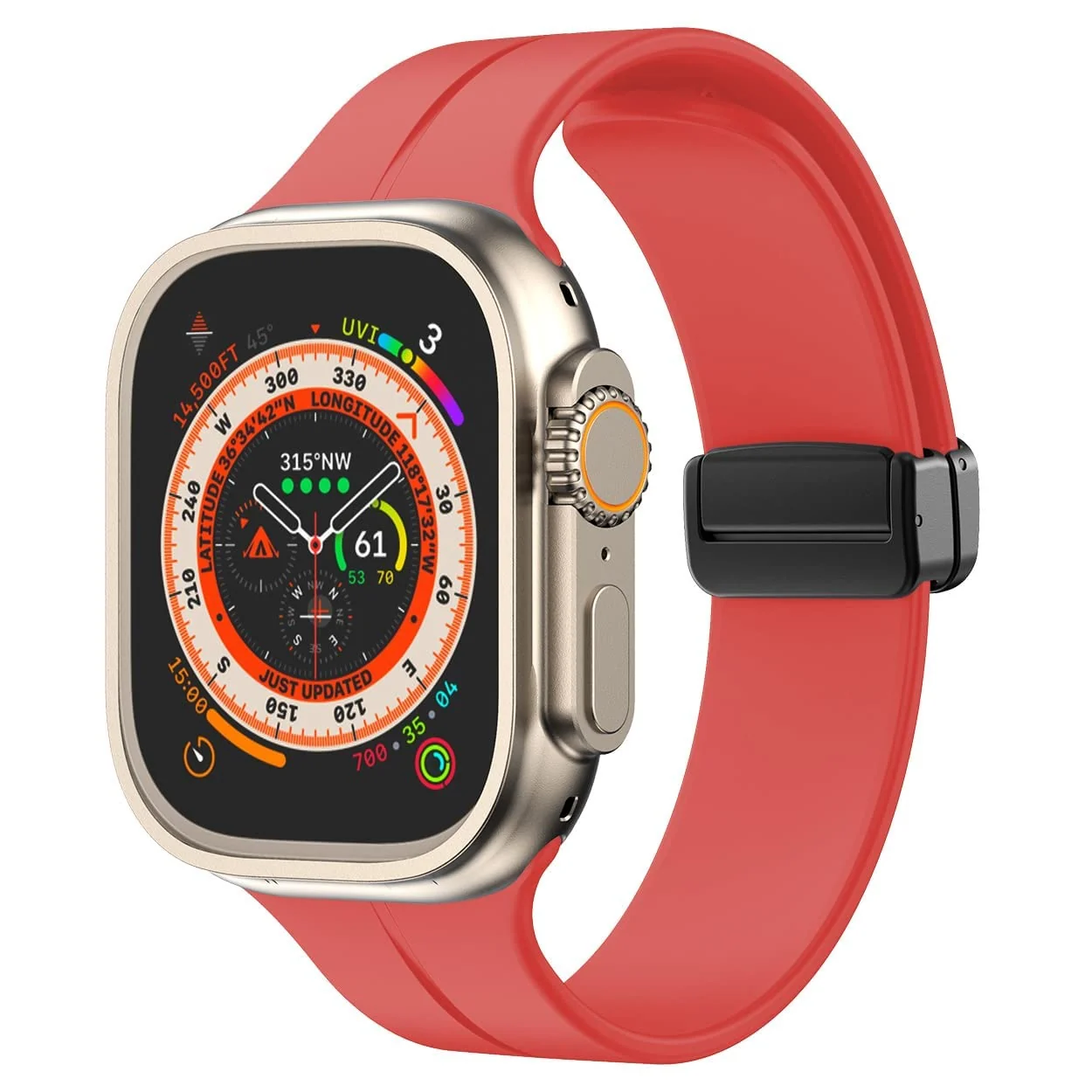 DL3 Mobilak Magnetic Bands for Apple Watch Ultra/Ultra 2 Band 49mm 45mm 44mm 42mm 41mm 40mm 38mm, Soft Sport Silicone Strap for iwatch Series 9/8/7/6/5/4 (Red, 42mm/44mm/45mm/49mm), unisex-adult - Black