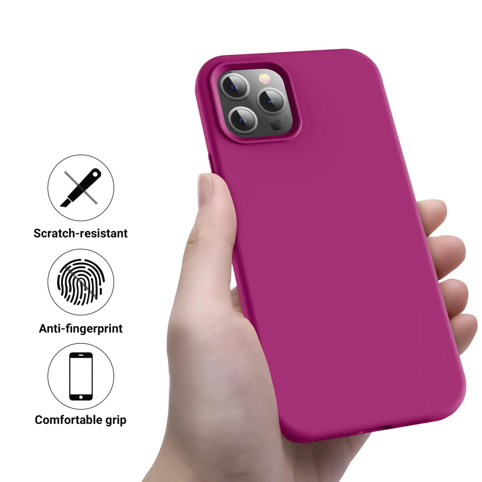 DL3 Mobilak Liquid Silicone Protective Case for iPhone 14 Pro (6.1 Inch) with Camera Protection and Microfiber Lining - Fuchsia