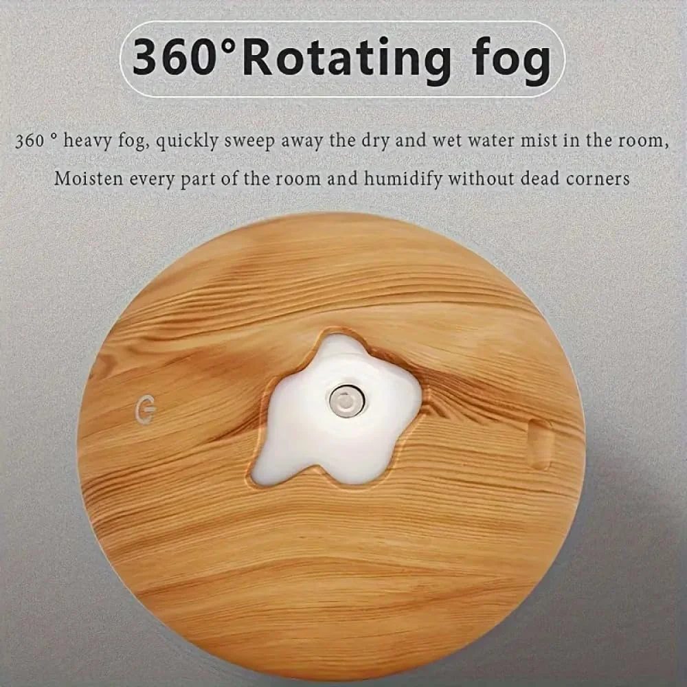 Mobigon Wood Cool Mist Ultrasonic Humidifier for Room Moisture, Aroma Diffuser for Home, 350ml Essential Oil Diffuser with 7 Colorful Night Light, Auto Shut-Off, Home, Office - Light Woody