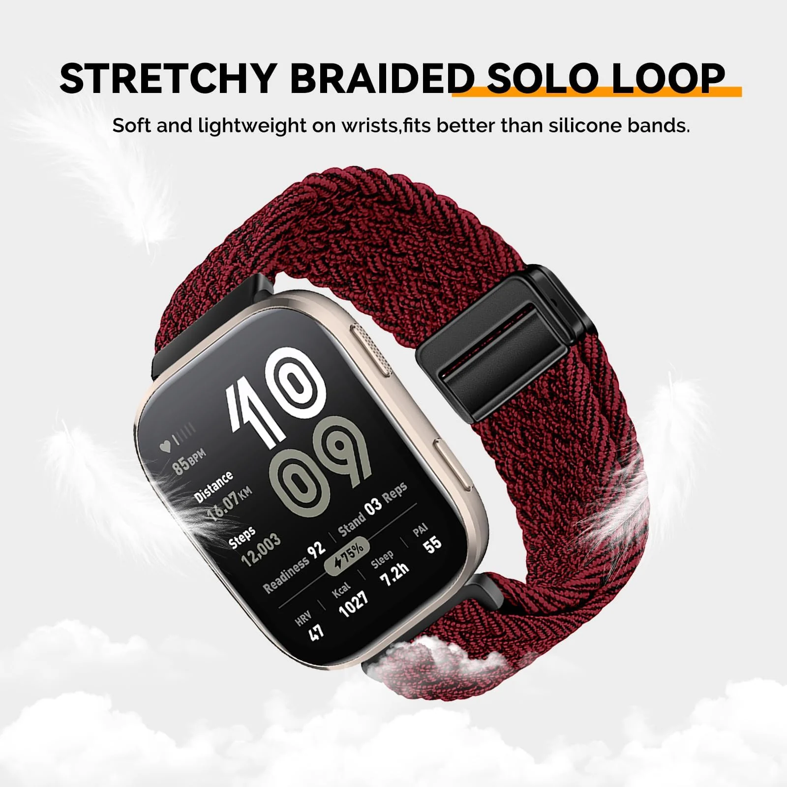 DL3 Mobilak Braided Bracelet Compatible with Redmi Watch 4/5 / 6 / Xiaomi Smart Band 8 Pro/Band 9 Pro, Nylon Magnetic Fabric Elastic Sport Nylon Replacement Strap for Men Women - Red Black