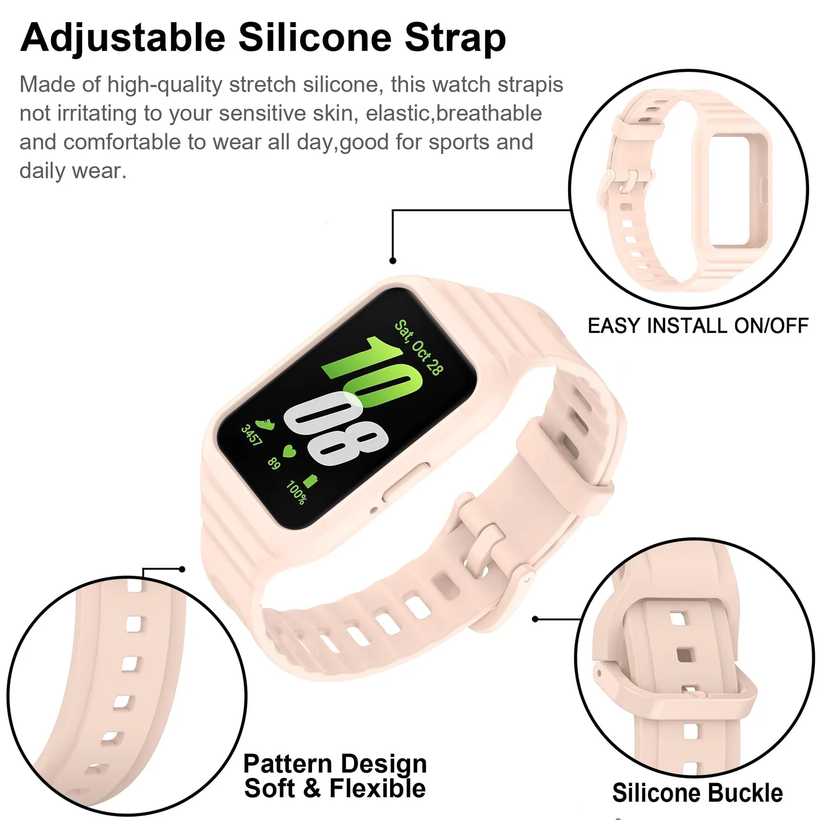 DL3 Mobilak Strap Compatible with Samsung Galaxy Fit 3 SM-R390, Silicone Sport Band Replacement Watchband with Bumper Case for Samsung Galaxy Fit 3, Adjustable Wristband - Pink