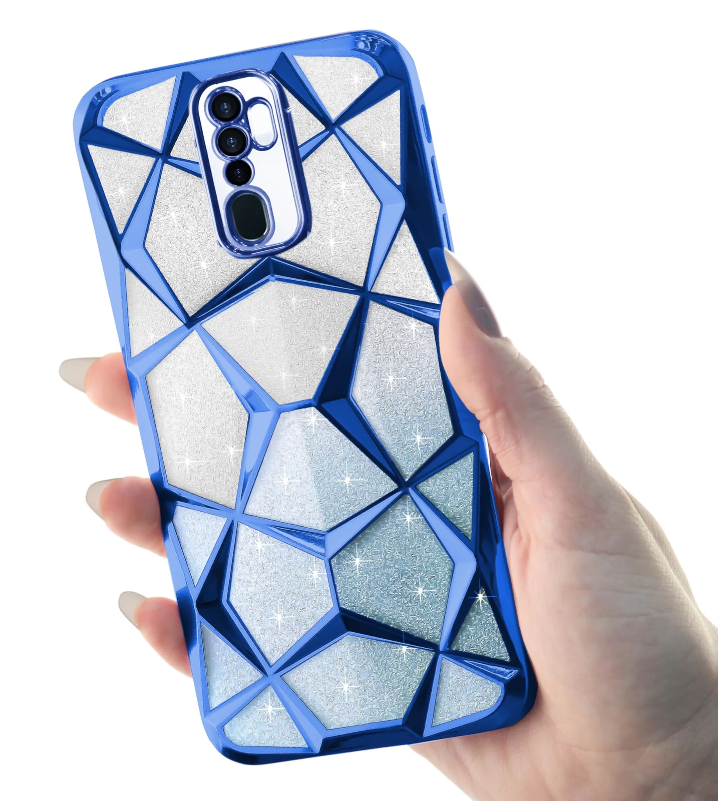 DL3 Mobilak Compatible with OPPO A9 2020 / OPPO A5 2020 Case Plating Bling Gradient Glitter Clear Cover Soft TPU Silicone Cute Camera Protection Shockproof Back for Women Girls Case - Blue