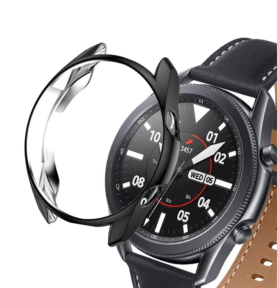 DL3 Mobilak Case Compatible with Samsung Galaxy Watch 3 45mm Case All-Around Screen Protector Watch Soft TPU Shockproof Cover Slim Guard Thin Bumper Shell Protector - Black