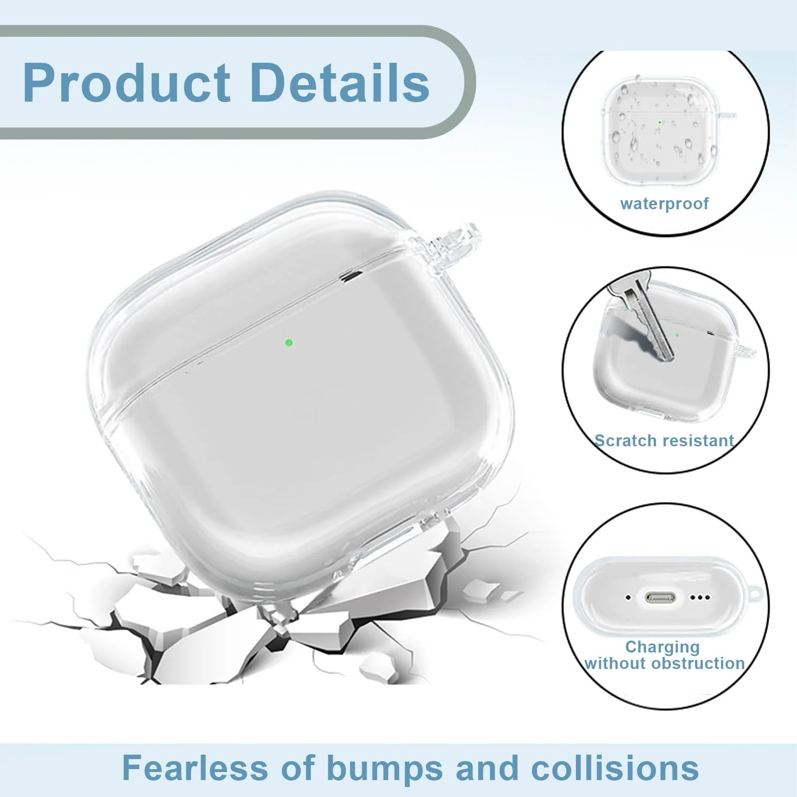 DL3 Mobilak AirPods 4 Case Soft TPU Protective Cover [Front LED Visible][Anti-Yellowing], TPC Protective Case With Lanyard, Case Compatible with AirPods 4th Generation 2024, Wireless Charging - Clear