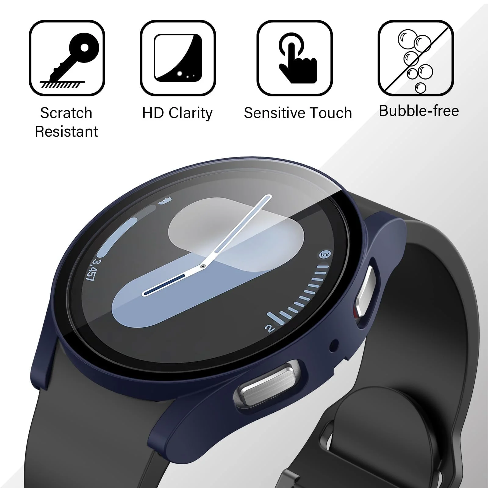 DL3 MOBILAK Full-Coverage Watch Case with Tempered Glass for Samsung Galaxy Watch 7 40 mm, Blue