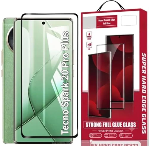 MOBIGON 9H Full-Coverage Tempered Glass Screen Protector for Tecno Spark 20 Pro Plus, Clear