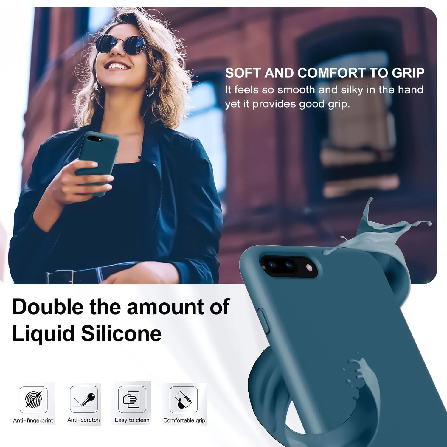 DL3 Mobilak Liquid Silicone Case for iPhone 6 Plus / 6S Plus, Shock-absorbing protection, Scratch-resistant surface, Soft microfiber lining - Storm Blue