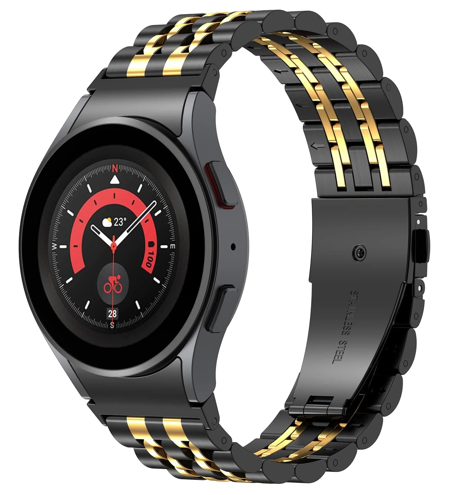 DL3 Mobilak Metal Band 20MM Strap for Samsung Gear Sport, Watch 4/5/5 Pro, S2 Classic, Active 2 40mm 44mm, Amazfit GTS 3/4/4 Mini, Bip 3/Pro/U, GTS 2 Mini/2e - Black & Gold