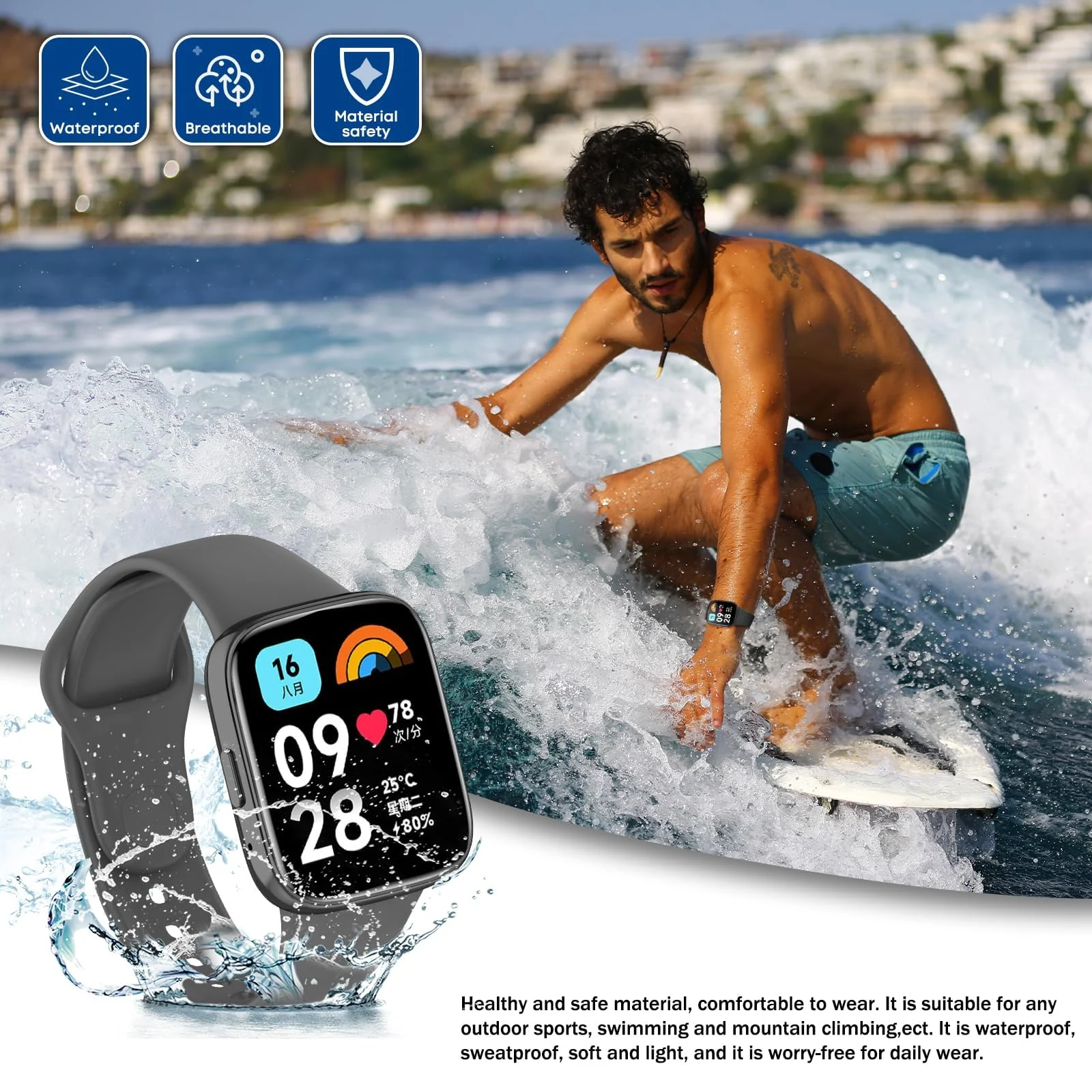 DL3 Mobilak Strap Silicone Compatible With Xiaomi Redmi Watch 3 Active/Redmi Watch 3 Lite, Sport Silicone Watch Band Wrist Strap, Bracelet Wristband Wrist Strap - Space Grey