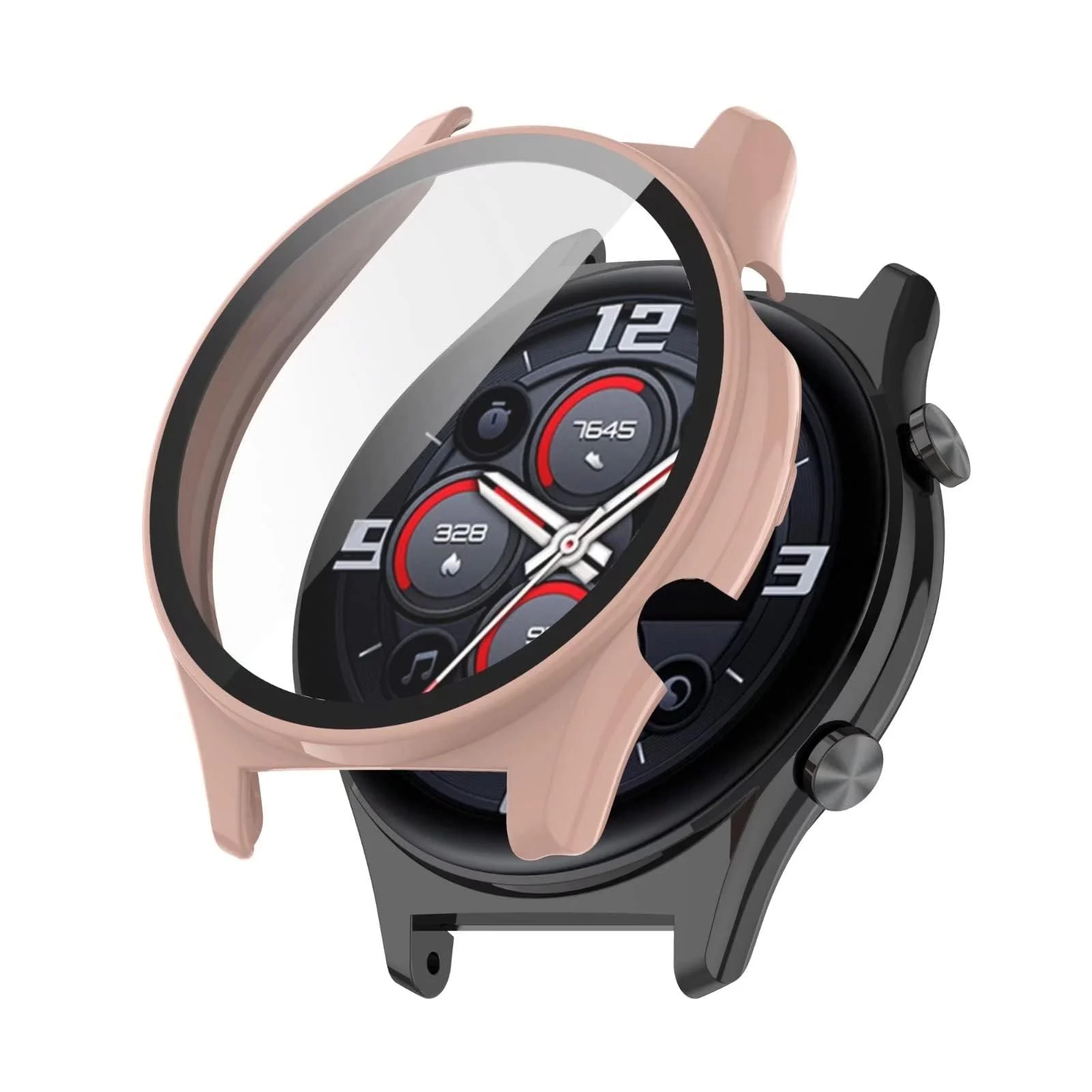 DL3 Mobilak Protective Case Compatible with Huawei Watch GT 2 46mm 9H Hardness PC Case Bumper Full Slim Protective Cover with Tempered Glass For Huawei Watch GT2 46mm - Pink