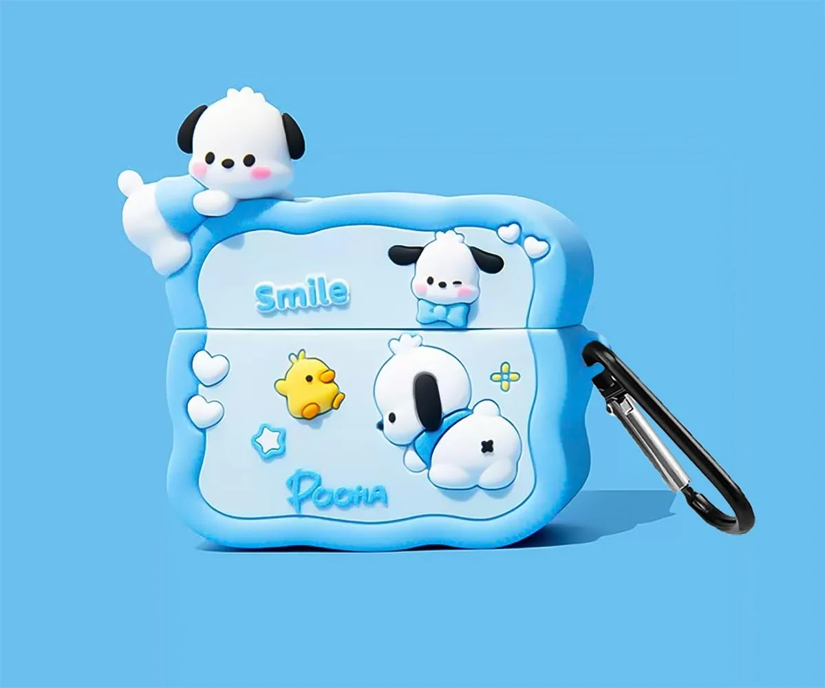 DL3 Mobilak For AirPods Pro Case Soft Silicone Shockproof Cover for Apple AirPods Pro, New 3D Cute Cartoon Creative Fun Case Skin with Keychain Design for AirPods Pro Case 2019 - Pochacco Blue