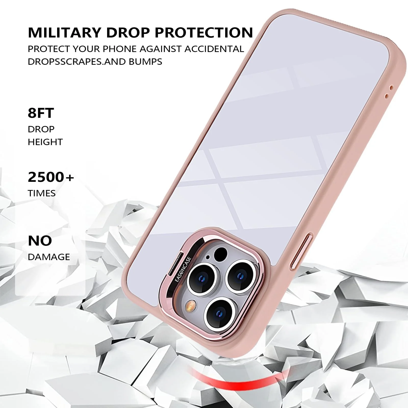 DL3 Mobilak Clear PC and TPU Case with Camera Ring Kickstand and Lens Protector for iPhone 13 Pro - Pink