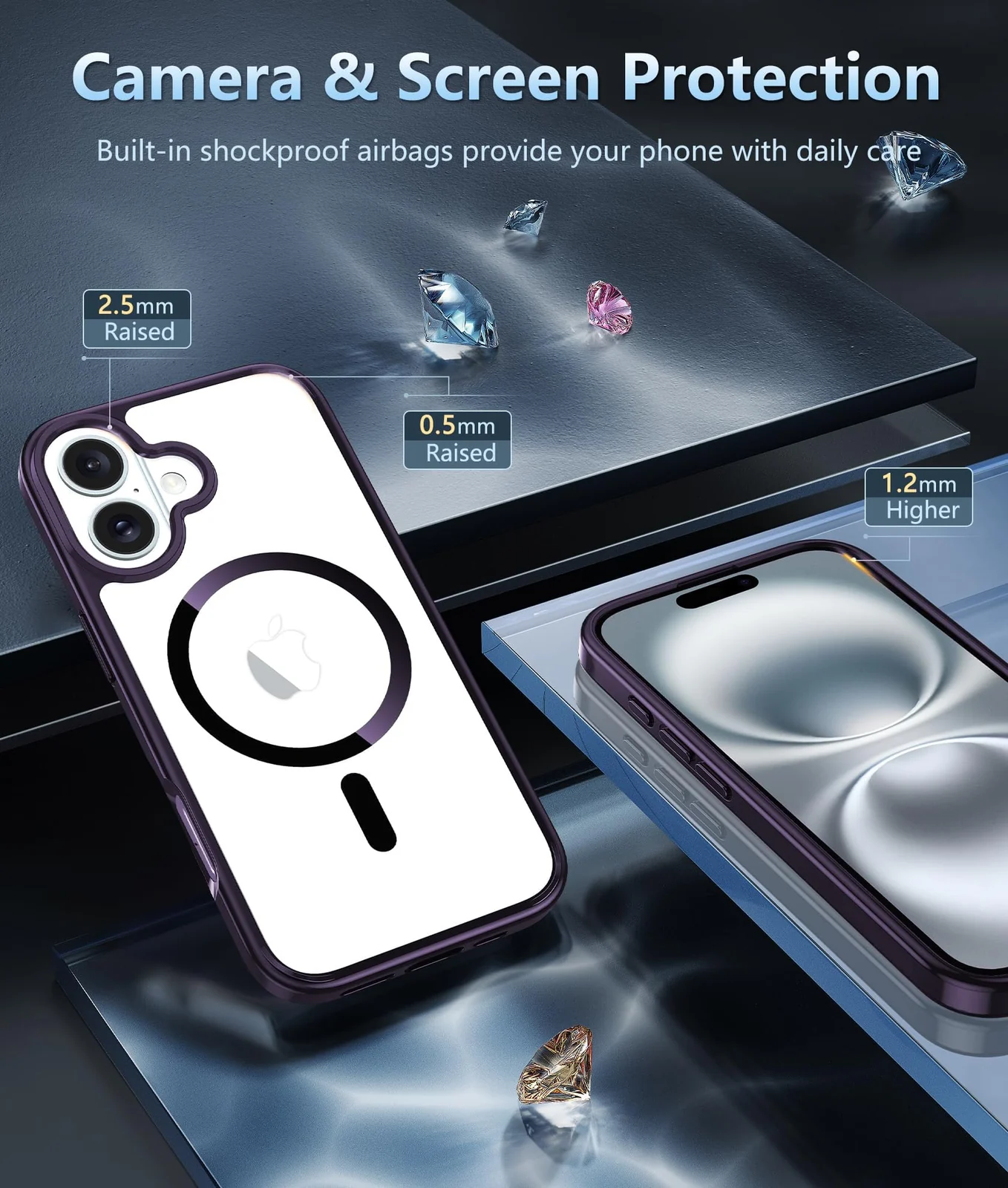 DL3 Mobilak Magnetic Case for iPhone 16 6.1-Inch Compatible with MagSafe, Shockproof Phone Bumper Cover, Solid Color Matte TPU Frame, Anti-Scratch Clear Back - Purple