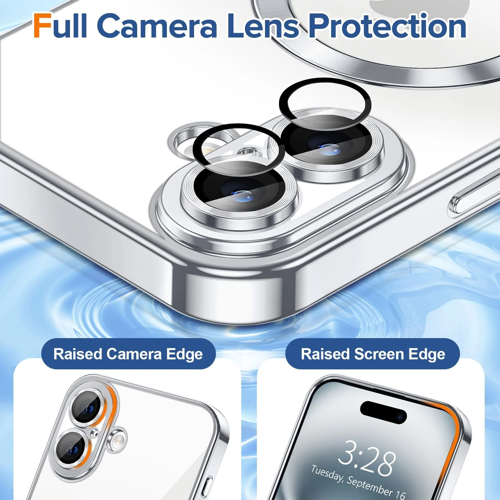 DL3 Mobilak Clear MagSafe-Compatible Magnetic Case for iPhone 16 6.1 with Camera Protection and Shockproof Design - Silver