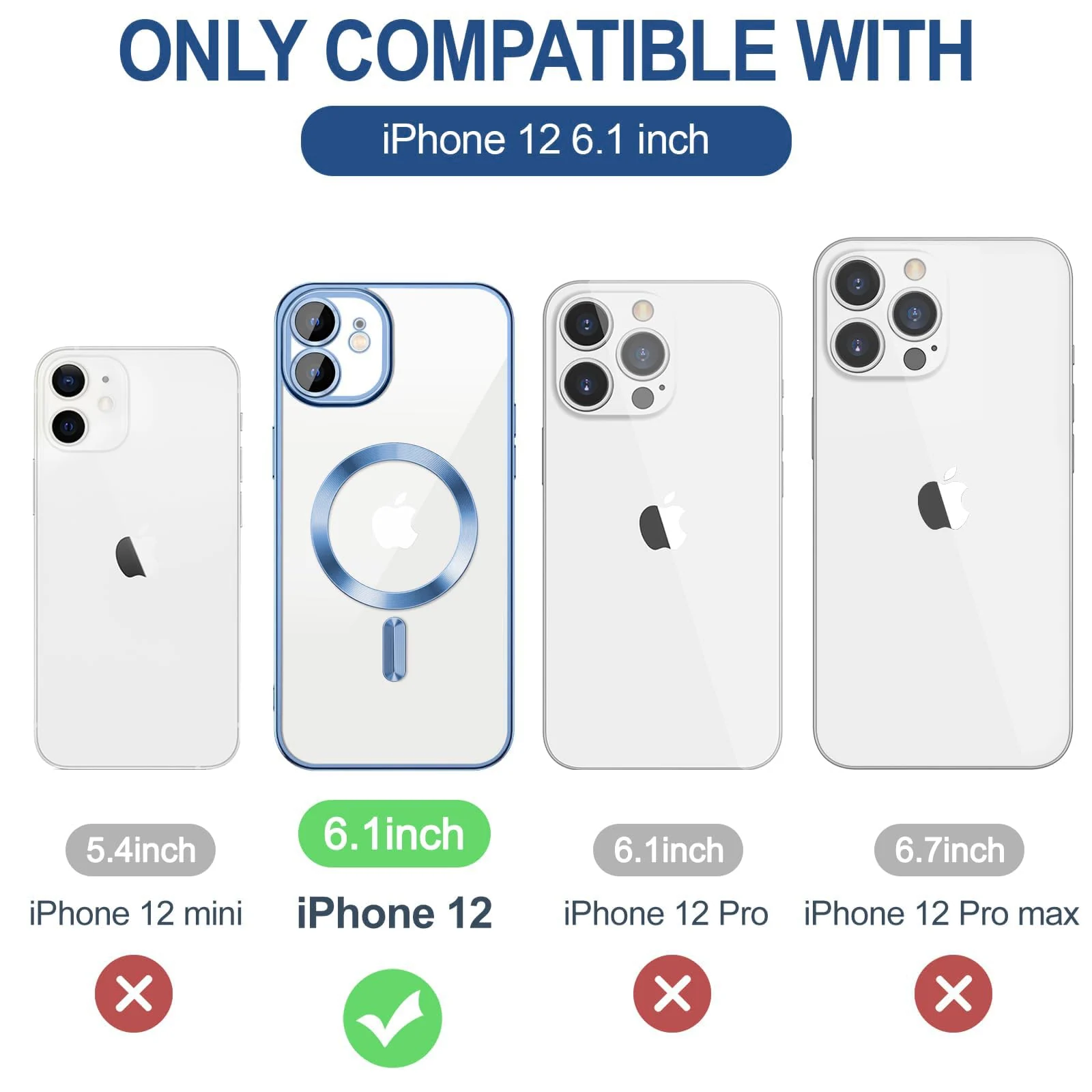DL3 Mobilak Plated-Edge Protective Case for iPhone 12, Compatible with MagSafe accessories, Built-in magnetic car-mount support, Camera protection - Sierra Blue