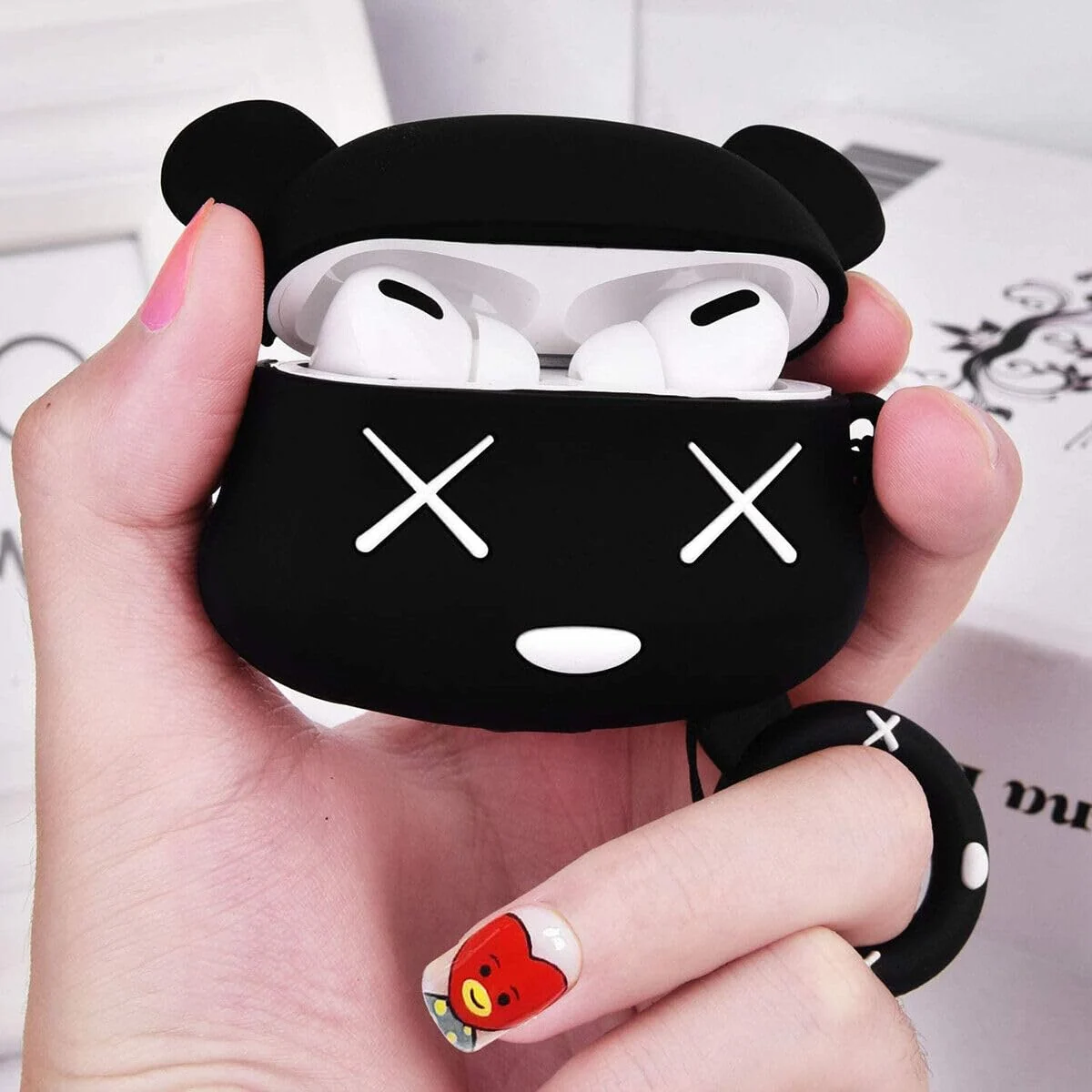 DL3 Mobilak Compatible with AirPods Pro 2/1 Gen Case Soft Silicone Shockproof Cover for Apple iPod Pro 2nd/1st Generation, New 3D Cute Cartoon Creative Fun Case with Keychain Design - Mouse Black