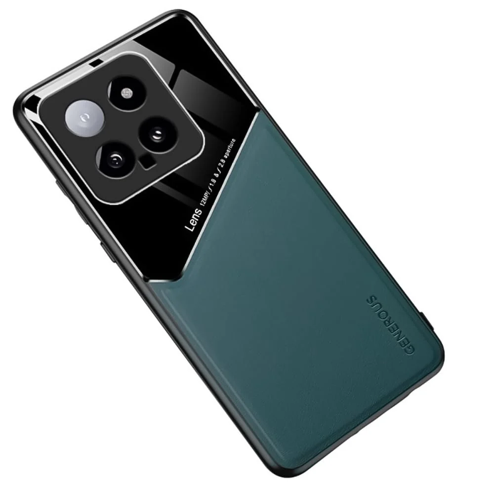 DL3 Mobilak Faux Leather and Plexiglass TPU Case for Xiaomi 14 with Magnetic Car-Mount Support and Shockproof Design - Green