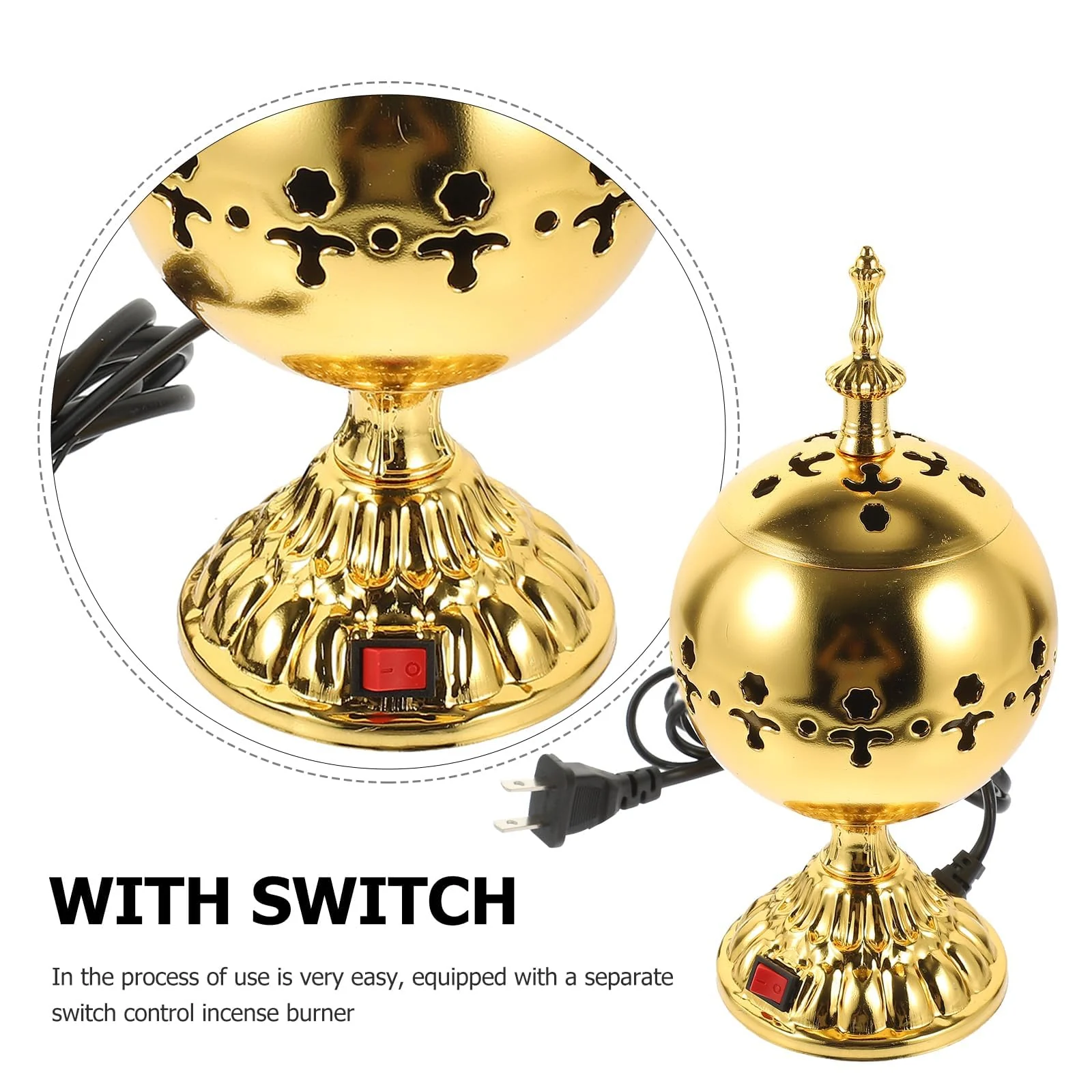 Mobigon Arabian Electric Incense Burners metal Vintage Arabic Burner, Middle Eastern Incense Holder- Electric Incense Burner Bakhoor Suitable For Arabian Oud, Home, Hotel Decor - H. Gold
