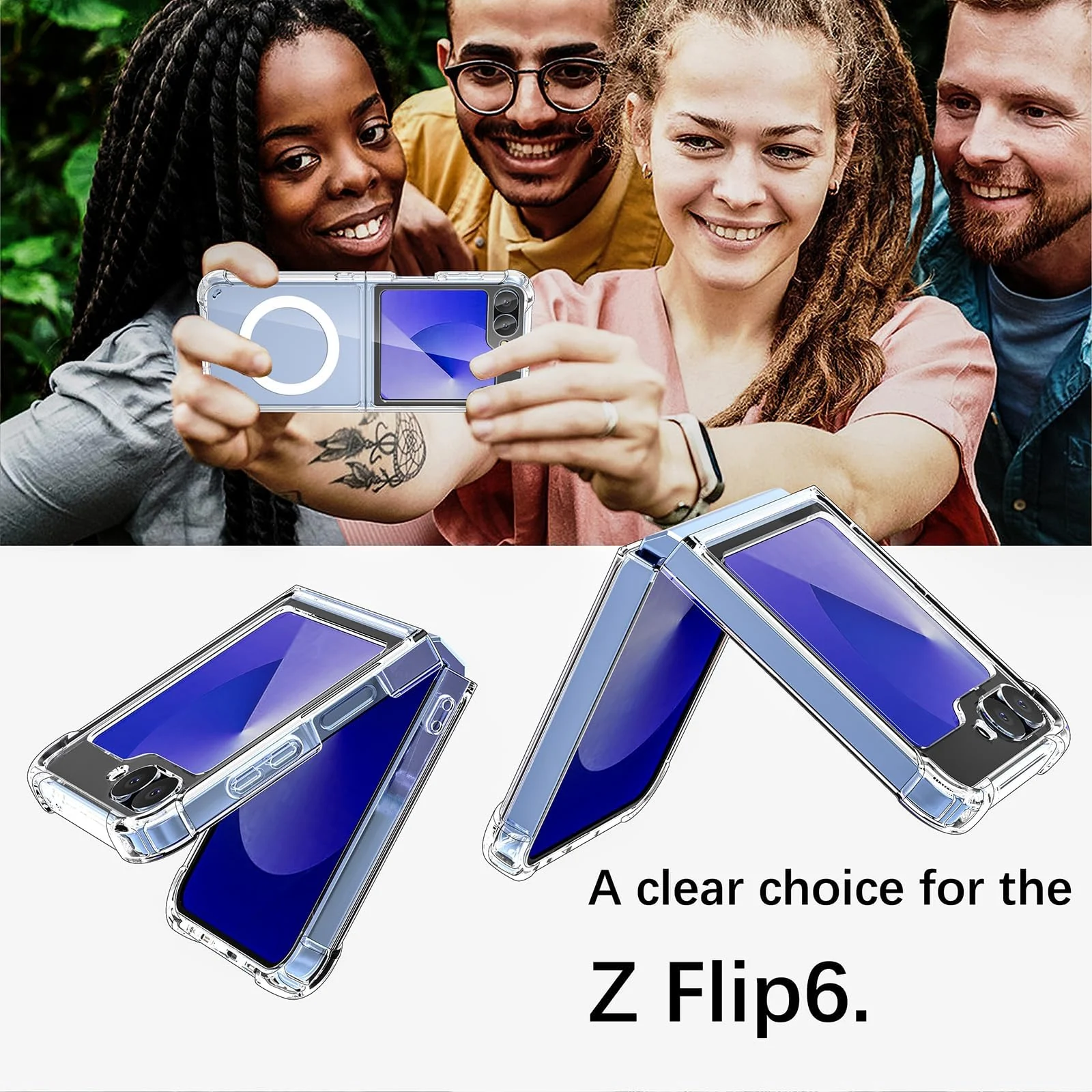 DL3 MOBILAK for Samsung Galaxy Z Flip 6 Clear Case,Compatible with MagSafe Transparent Shockproof Protection Yellowing Resistant Magnetic Phone Case for Galaxy Z Flip 6 5G (2024) - Clear
