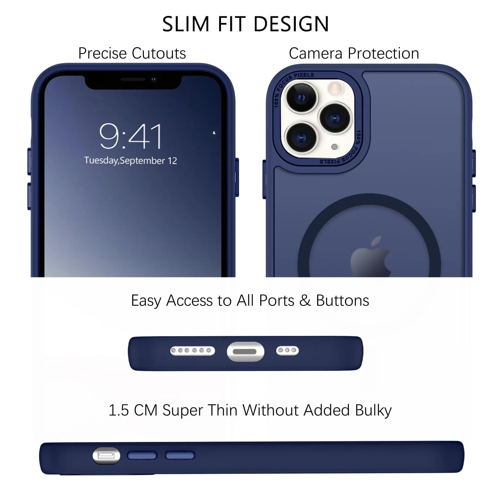 DL3 Mobilak Translucent Matte Case for iPhone 15 (6.1 Inch), Compatible with MagSafe accessories, Supports wireless charging, Built-in magnetic car-mount support - Blue