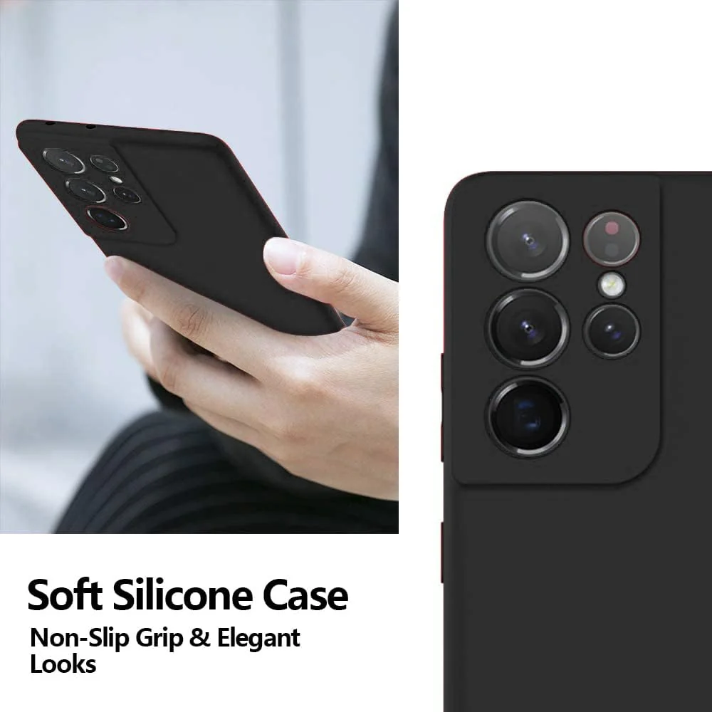 DL3 Mobilak Soft Silicone Protective Case for Samsung Galaxy S21 Ultra 5G with Microfiber Lining and Shockproof Design - Black