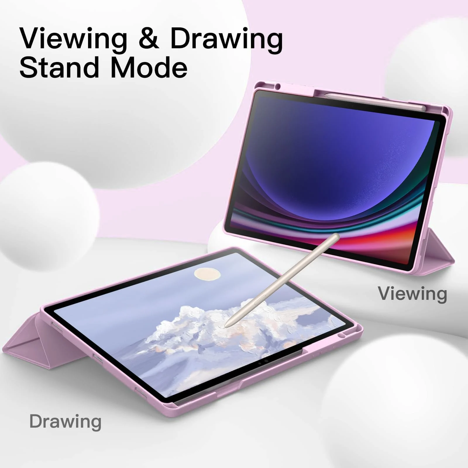 DL3 Mobilak Case for Samsung Galaxy Tab S9+ Plus/Galaxy Tab S9 FE+ Plus 12.4 Inch 2023 with S Pen Holder, Soft TPU Tri-Fold Stand Protective Tablet Cover, Auto Wake/Sleep - Pastel Violet