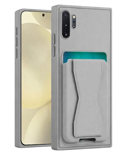 DL3 Mobilak Leather Wallet Case Compatible with Samsung Galaxy Note 10+ Plus, Leather Back Cover With TPU Frame, Shockproof Protective Phone Case with Card Holder Stand - Gray