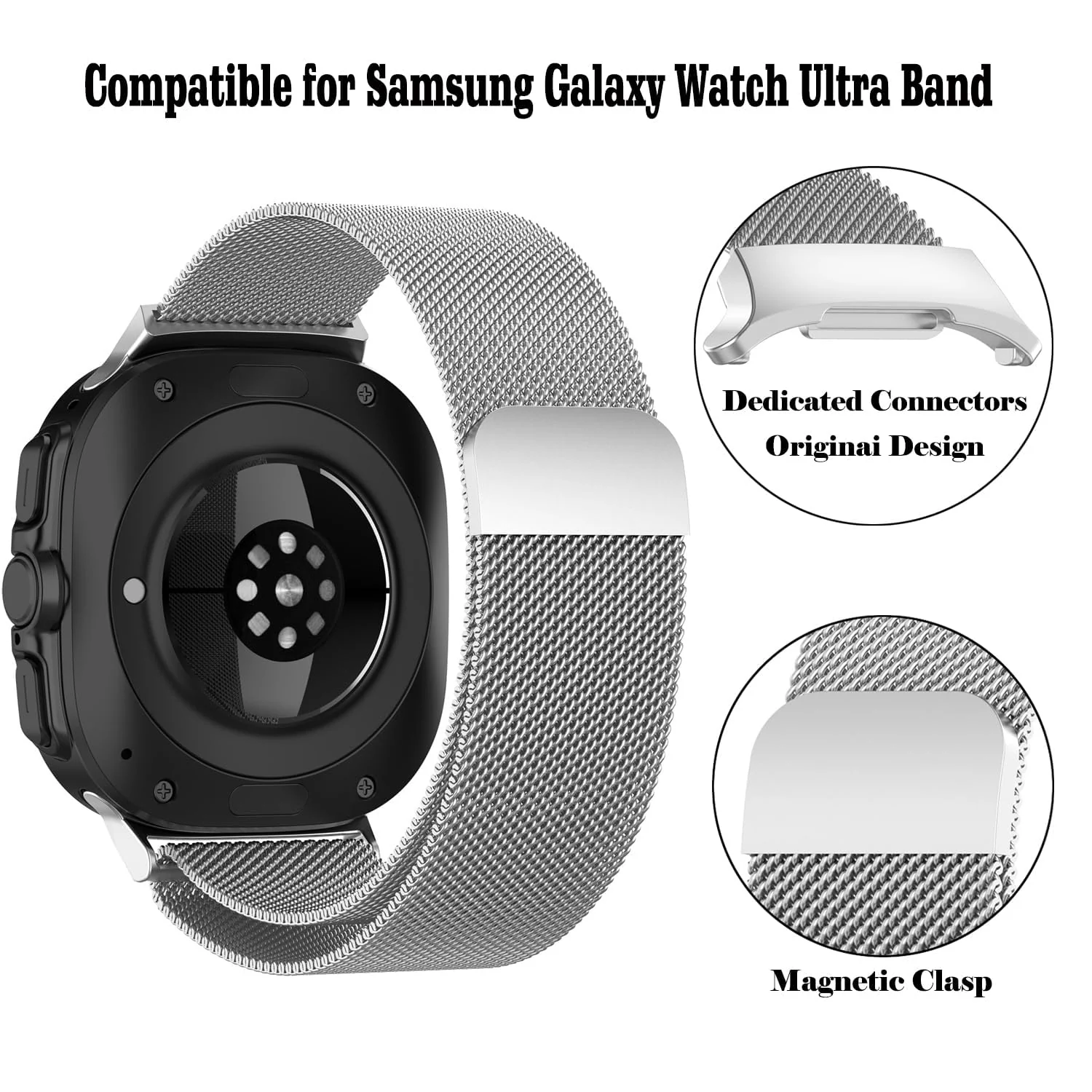 DL3 Mobilak Metal Band Compatible with Samsung Galaxy Watch 7 Ultra Bands 47mm, Stainless Steel Mesh Loop Magnetic Clasp Wristbands Replacement Accessory Women Men for Samsung Watch Ultra Band 47 mm - Silver