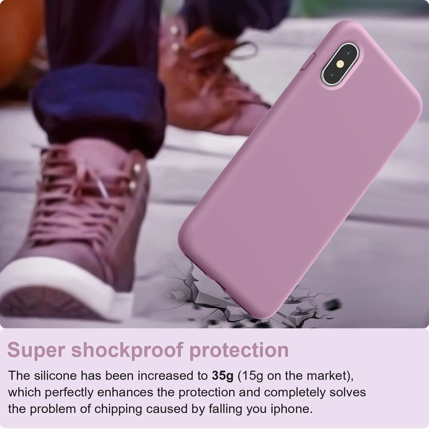 DL3 Mobilak Liquid Silicone Protective Case with Soft Microfiber Lining for iPhone XS Max - Lilac Purple
