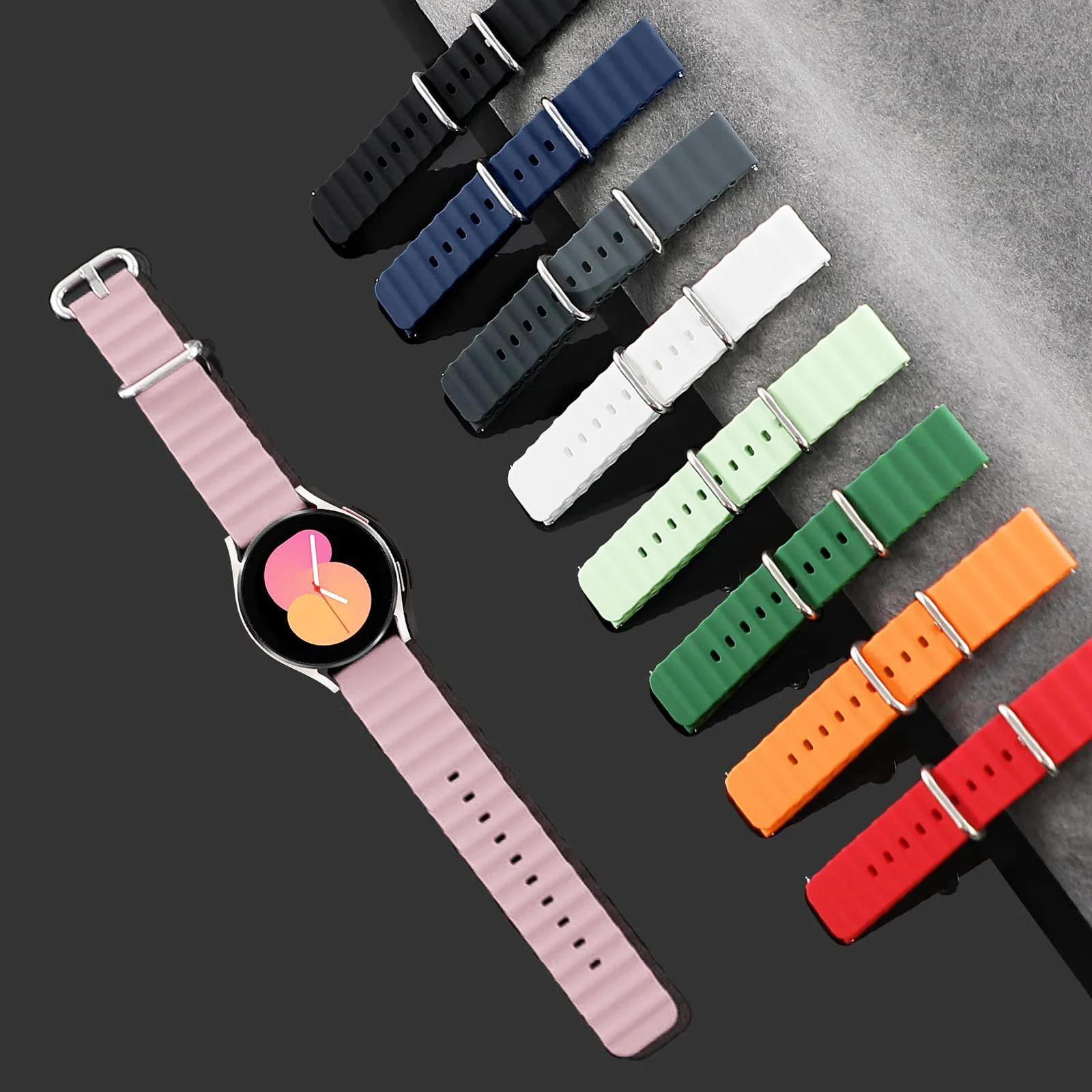 DL3 Mobilak 20mm Ocean Band for Samsung Galaxy Watch 7/6/5/4/FE Band 40mm 44mm/Galaxy Watch 6/4 Classic Bands 47mm 43mm 46mm 42mm/Watch 5 pro 45mm/3 41mm/Active 2, Adjustable Soft Silicone Sport Loop Ocean Strap - Pink